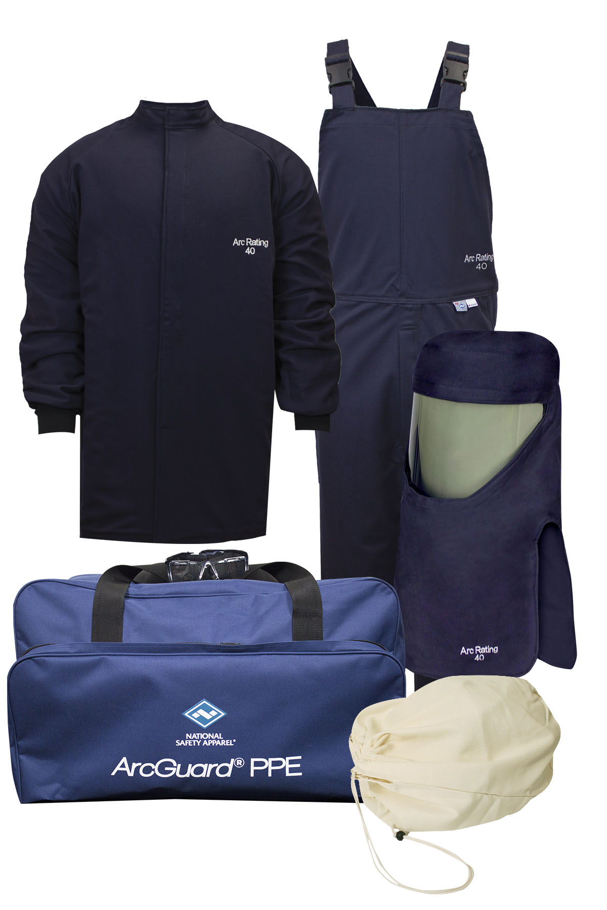 40 Cal ArcGuard® Compliance™ Arc Flash Kit with Short Coat & Bib Overall - No Gloves  (4X) - Arc Flash