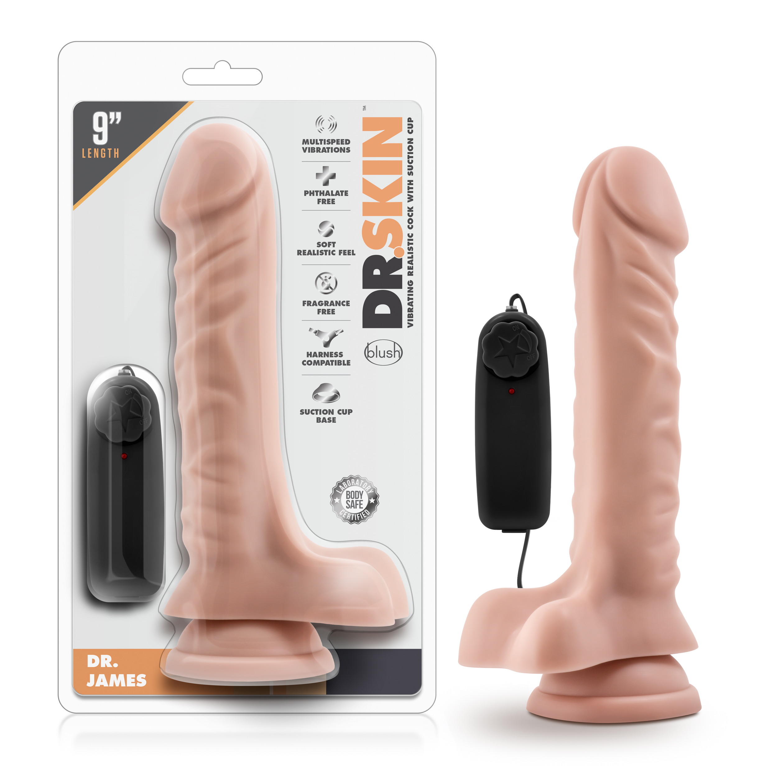 Blush Dr. Skin Dr. James Realistic Vanilla 9-Inch Long Remote Control Vibrating Dildo With Suction Cup Base