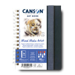 Canson Artist Series Mixed Media Art Book, Fabric Cover, Side Wire Binding, 56 Sheet, 5.8x8.3 inch