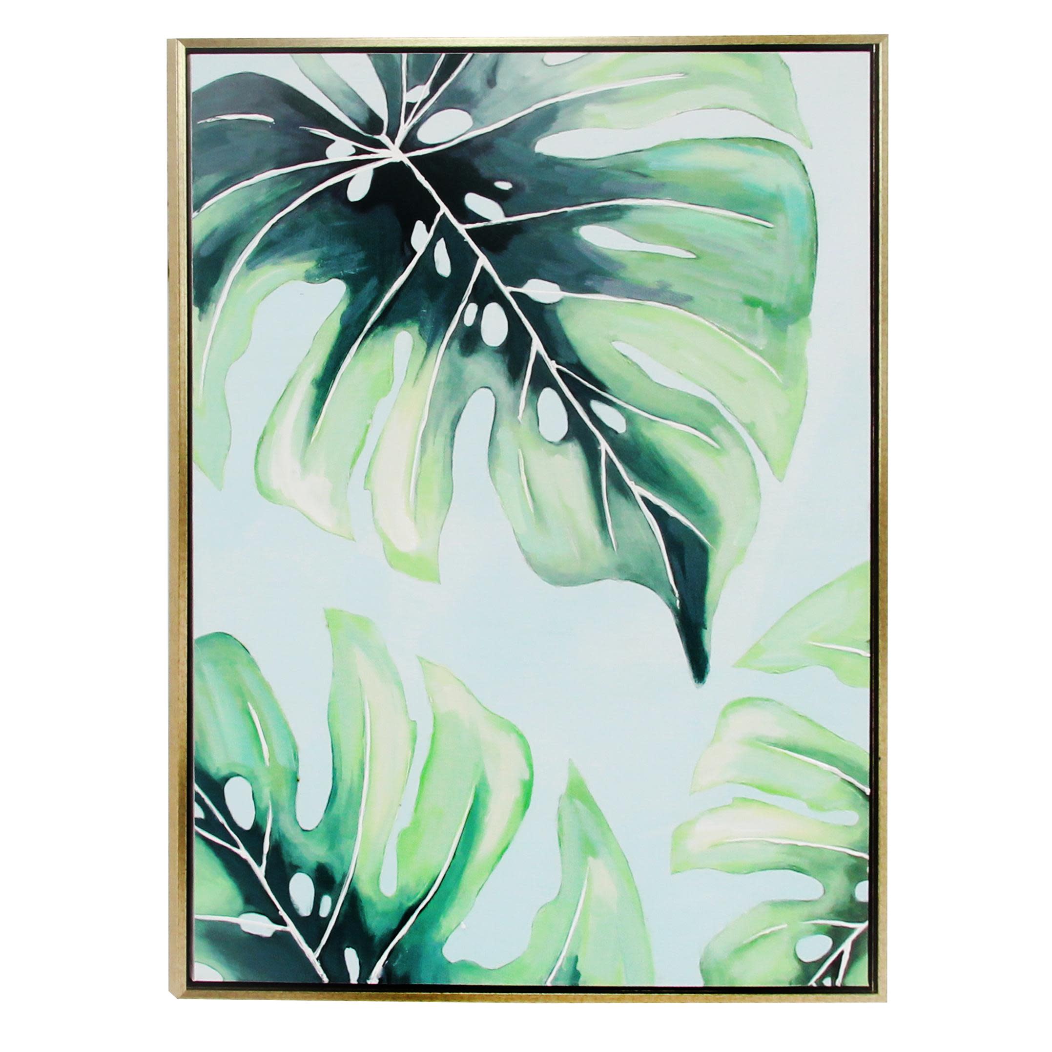 (2 pieces)CosmoLiving by Cosmopolitan Green Canvas Leaf Monstera Living Room Framed Wall Art with Gold Frame, 36\" x 1\" x 47\"