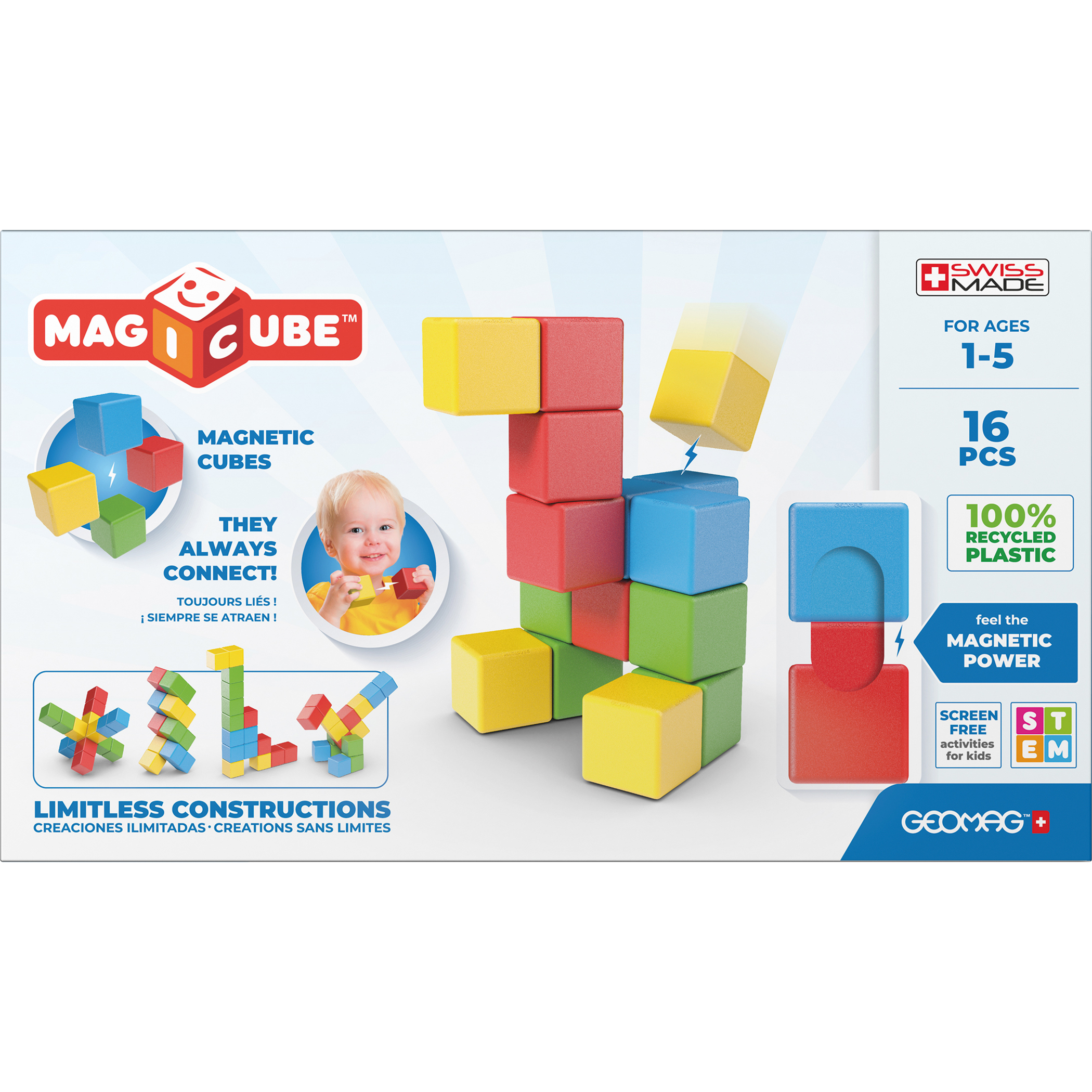 Geomag Magicubes Full Color Try Me Recycled, 16 Pieces