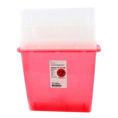 Sharps-A-Gator™ Translucent Red Base 12-1/4 H X 11 W X 4-1/4 D Inch Horizontal Entry 1.25 Gallon