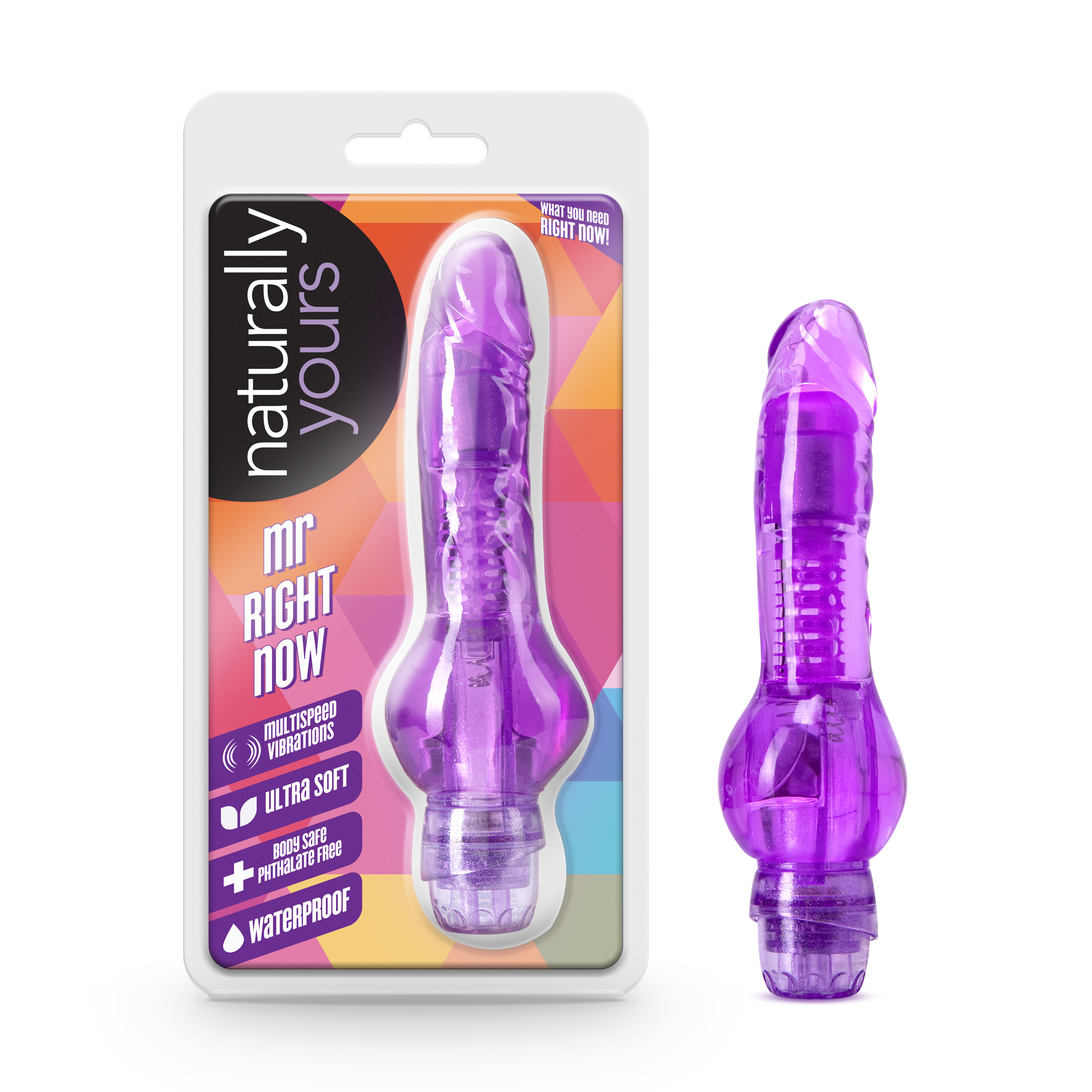 Blush Naturally Yours Mr. Right Now Realistic Purple 6.5-Inch Long Vibrating Dildo