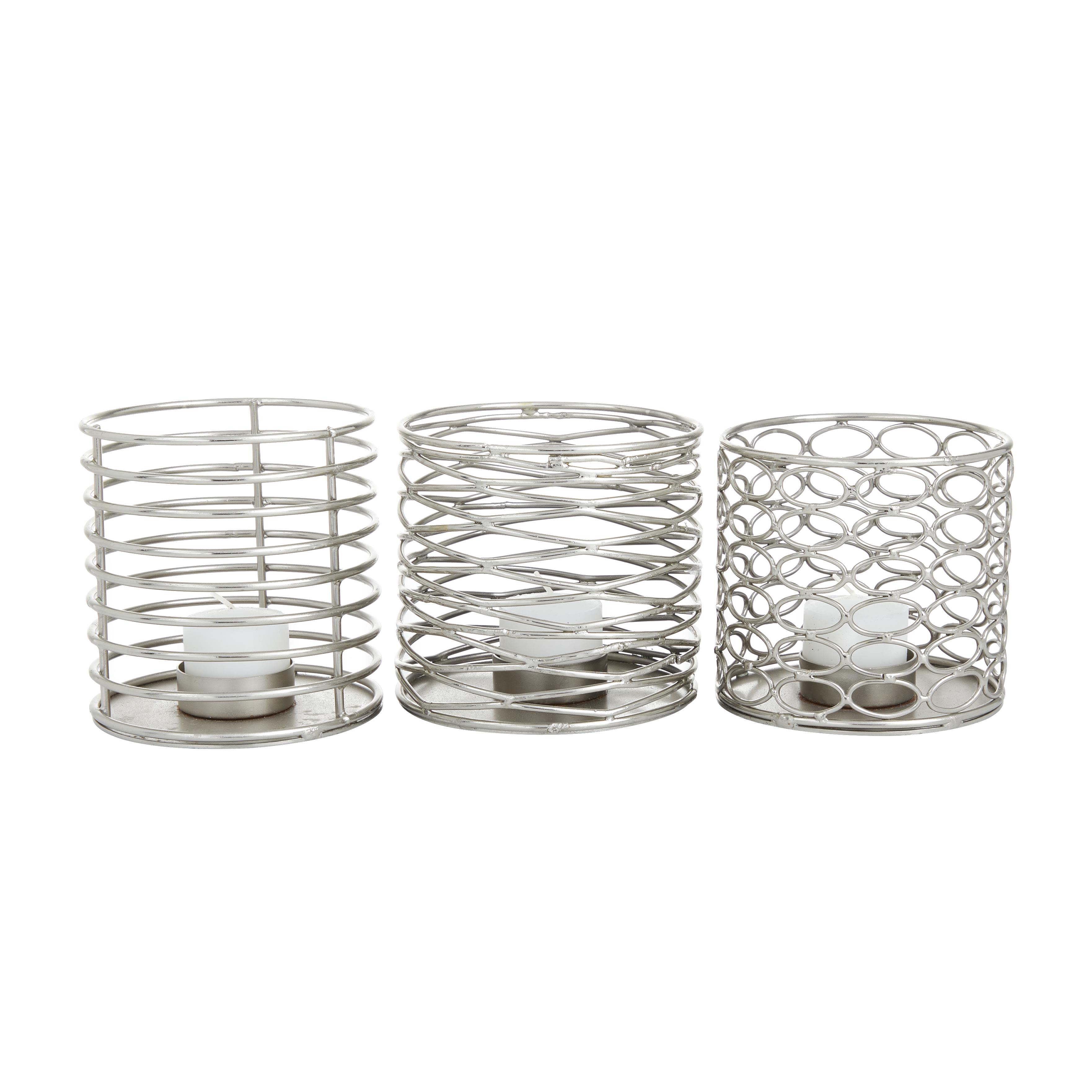 Silver Metal  Candle Lantern, Set of 3 4"W, 4"H