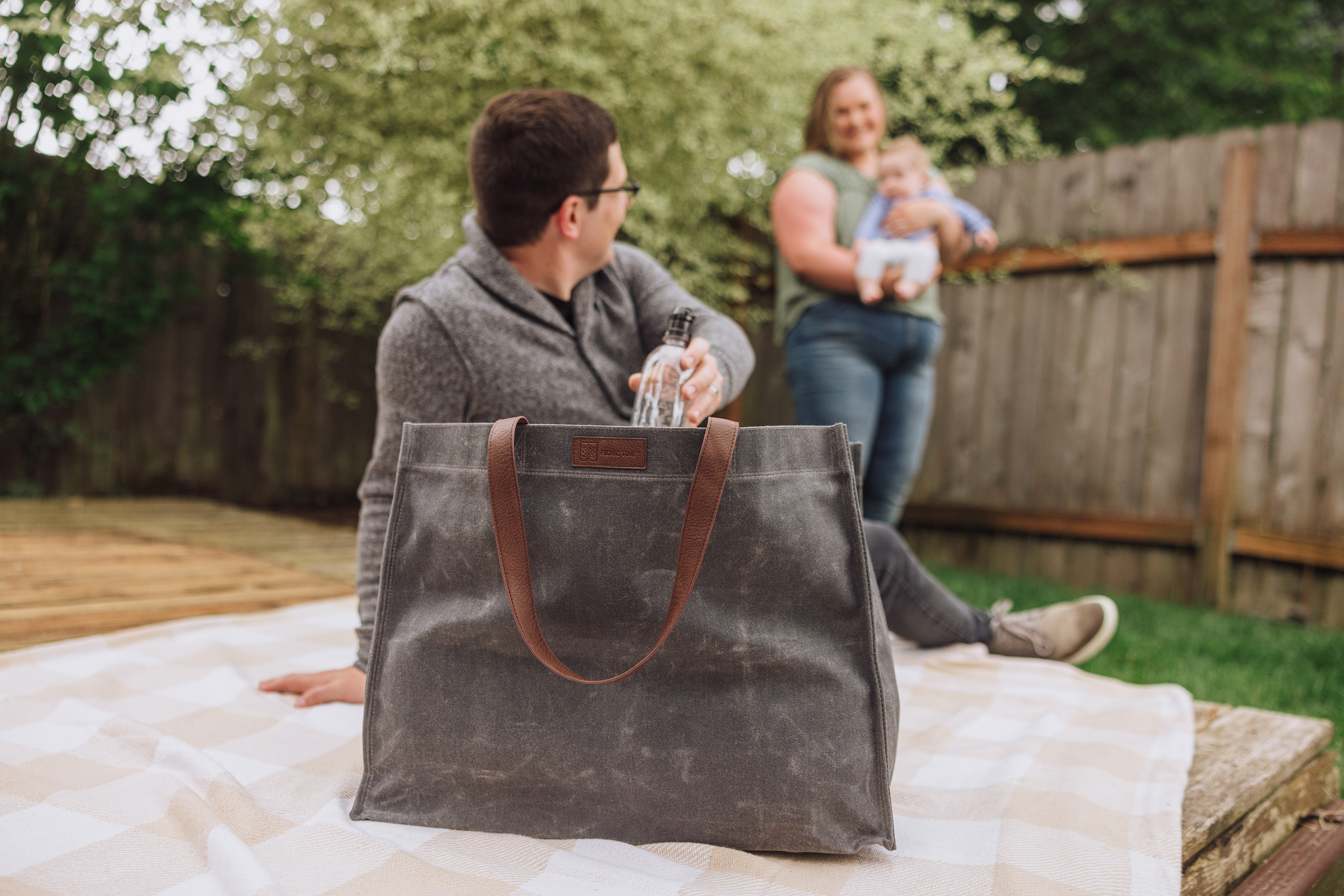 Market Waxed Canvas Tote with Leatherette Handles