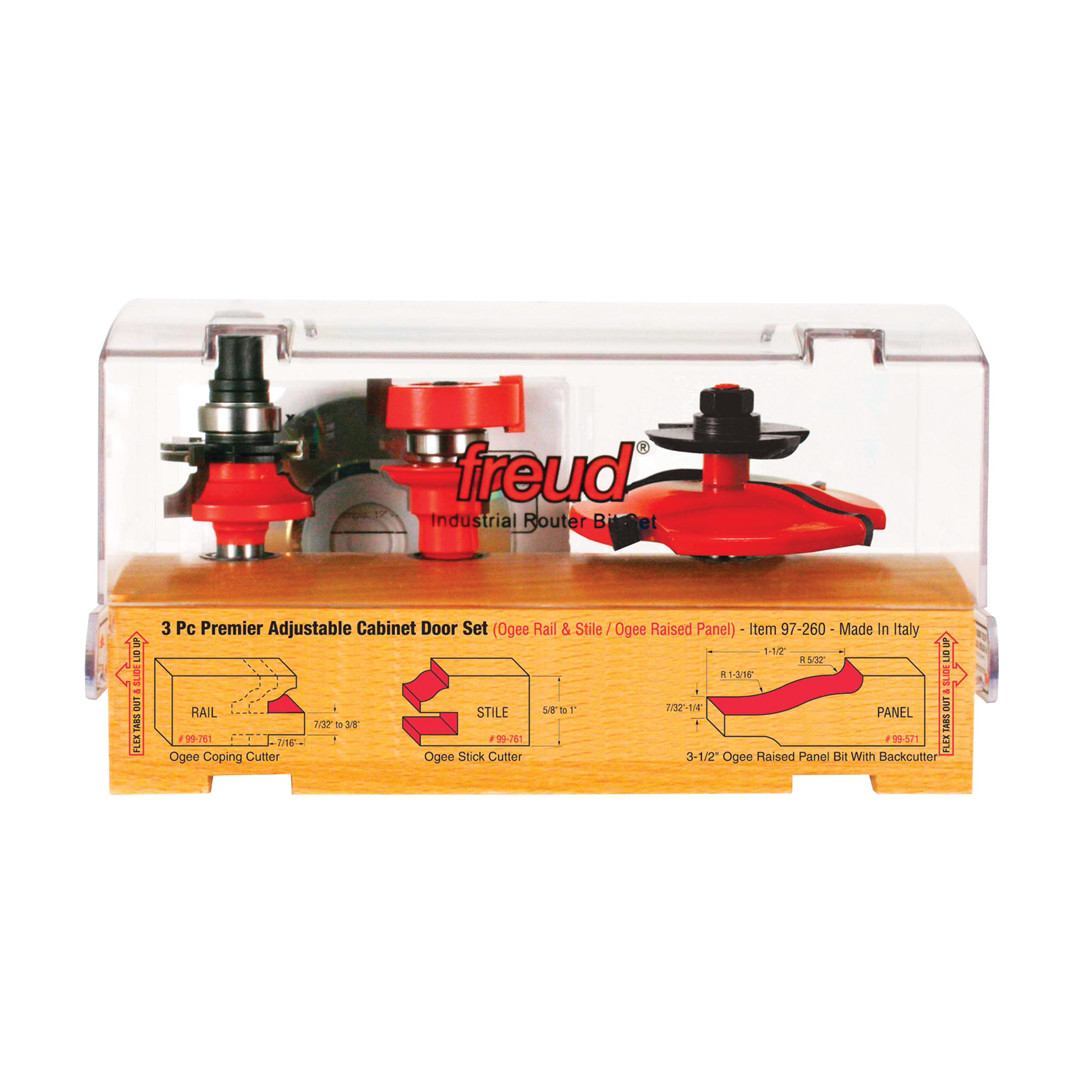 3 Piece Premier Adjustable Cabinet Bit Set