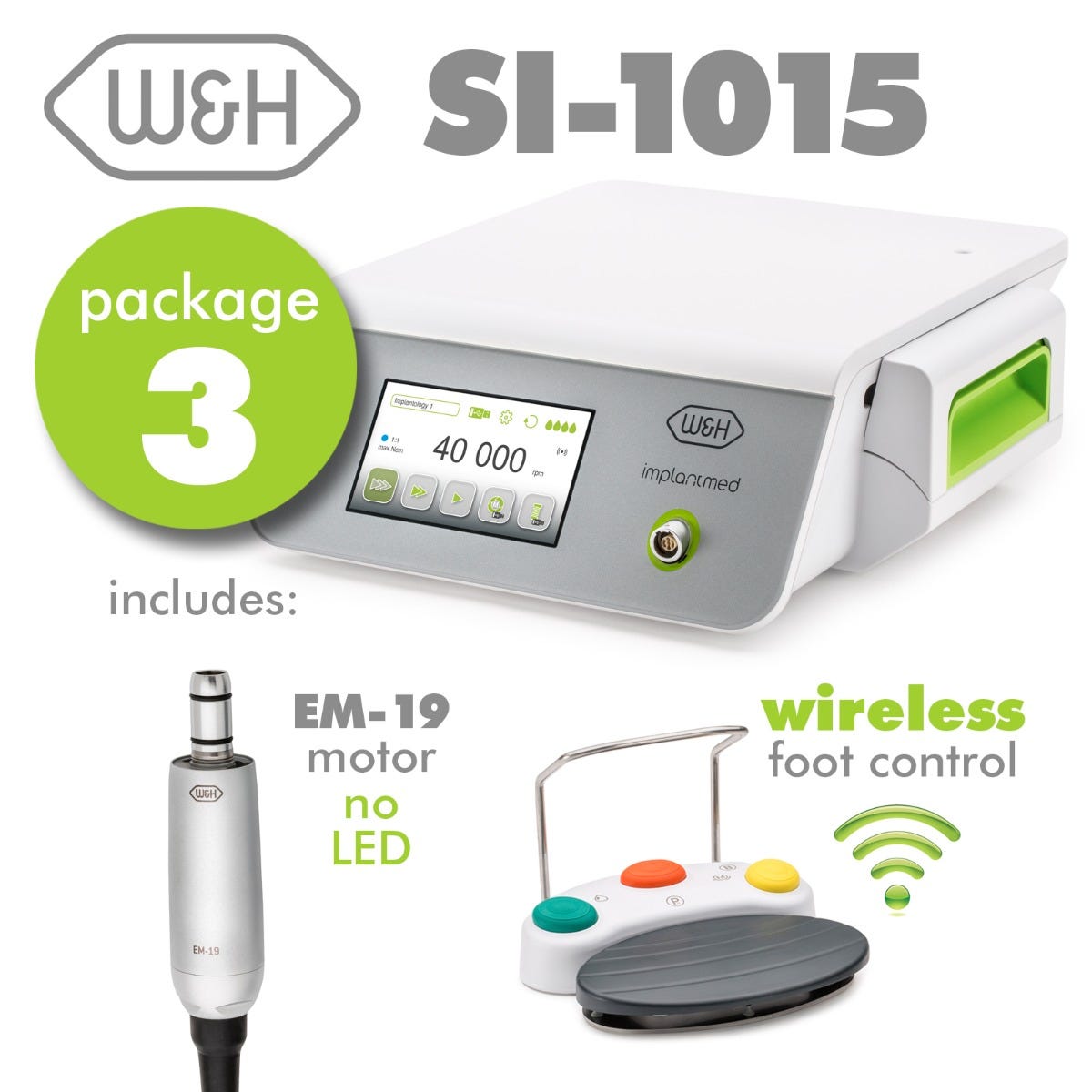 Implantmed Plus Set 3 - Includes: SI-1015 Control Unit, EM-19 Motor, Wifi Wireless Foot Control