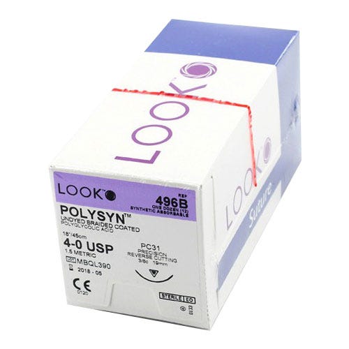 POLYSYN™ Polyglycolic Acid Undyed Braided Coated Sutures,  4-0, PC-31, Precision Reverse Cutting, 18" - 12/Box