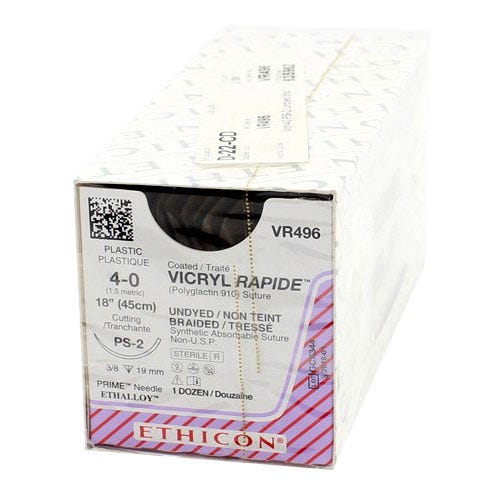 VICRYL RAPIDE™ Undyed Braided & Coated Sutures, 4-0, PS-2, Precision Point-Reverse Cutting, 18" - 12/Box