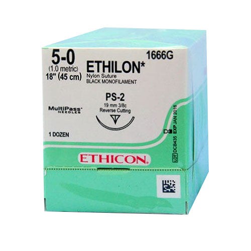 ETHILON® Nylon Black Monofilament Sutures, 5-0, PS-2, Precision Point-Reverse Cutting, 18" - 12/Box