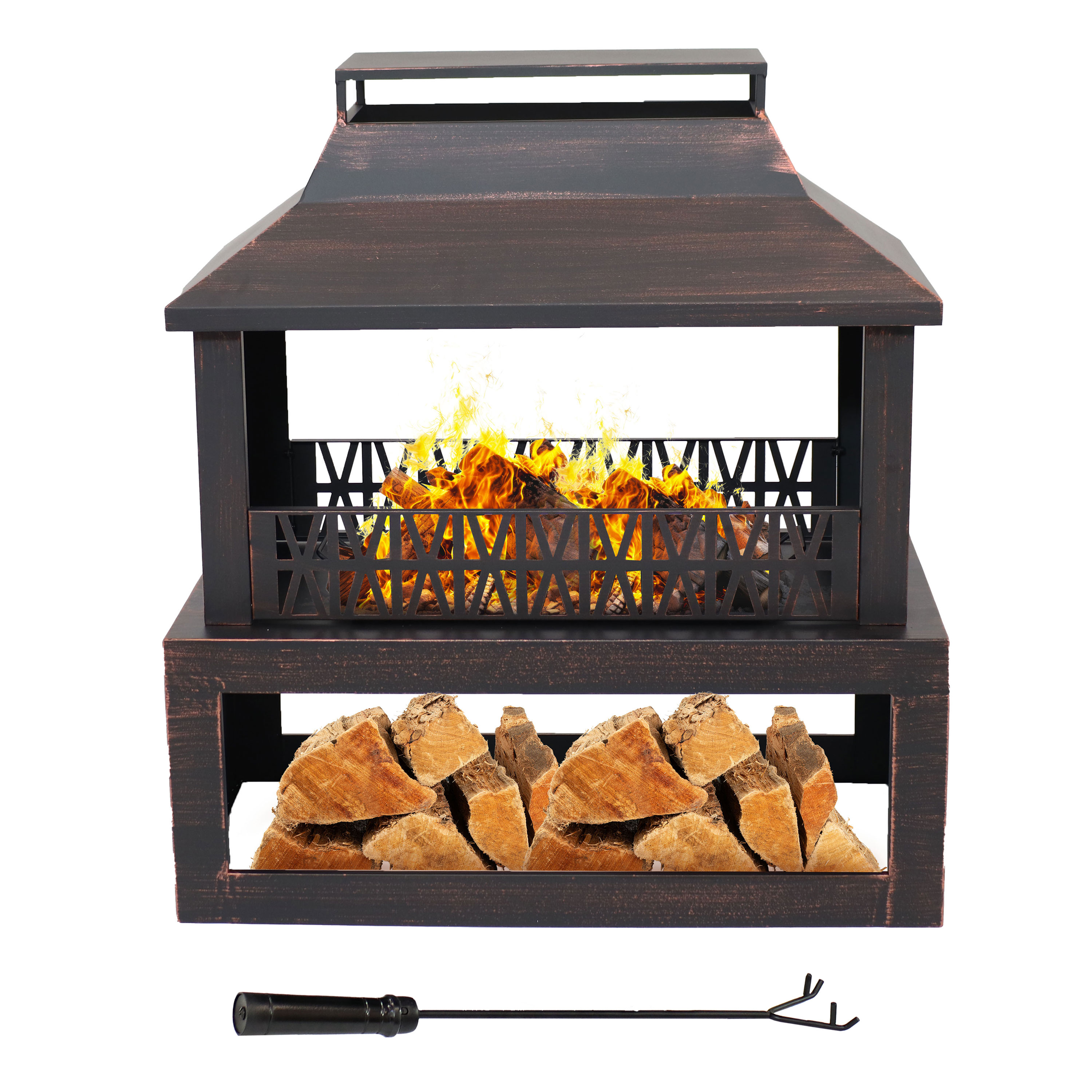 Backyard Blaze Steel Outdoor Fireplace with Built-in Log Storage