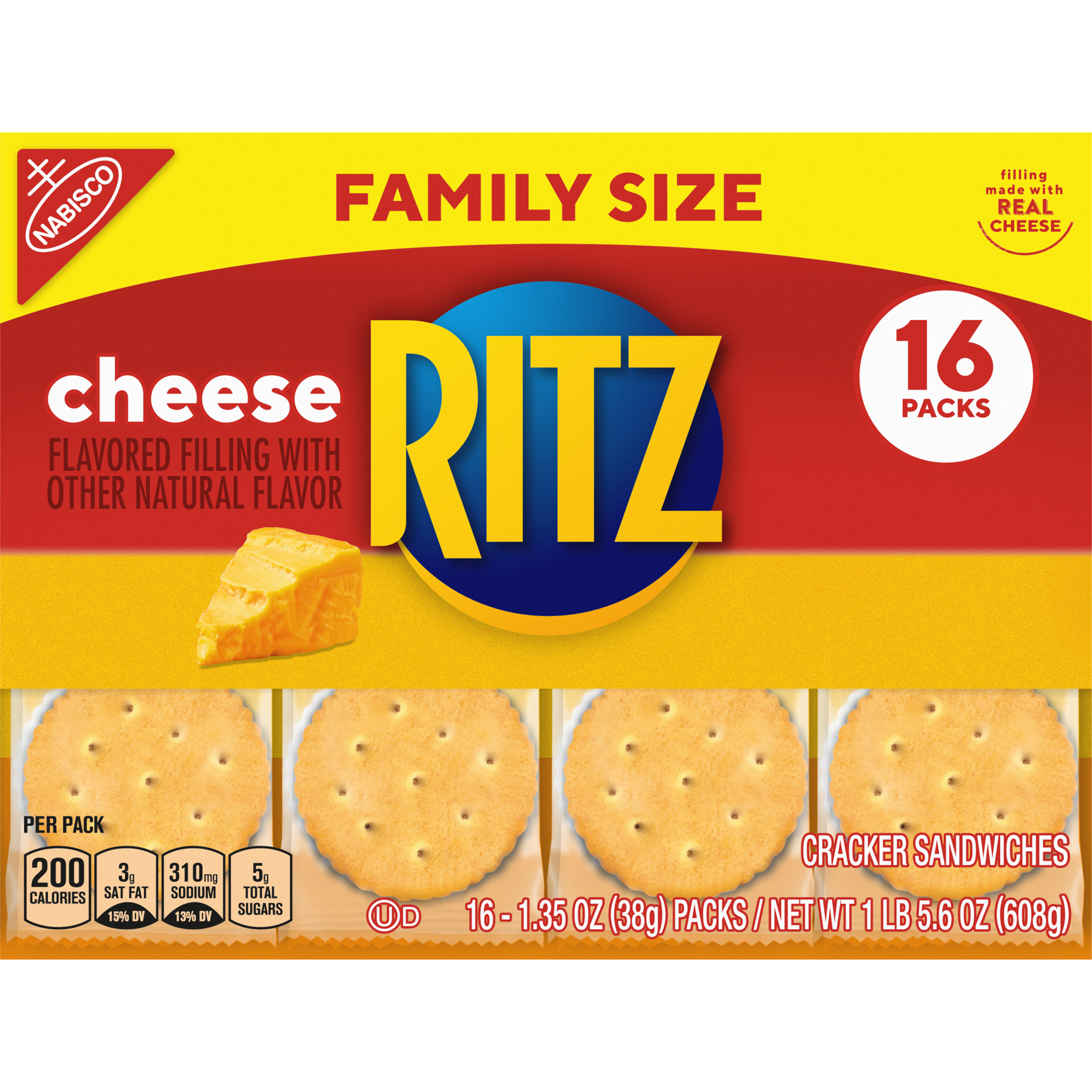 RITZ Cheese Sandwich Crackers, Family Size, 16 - 1.35 oz Packs-1