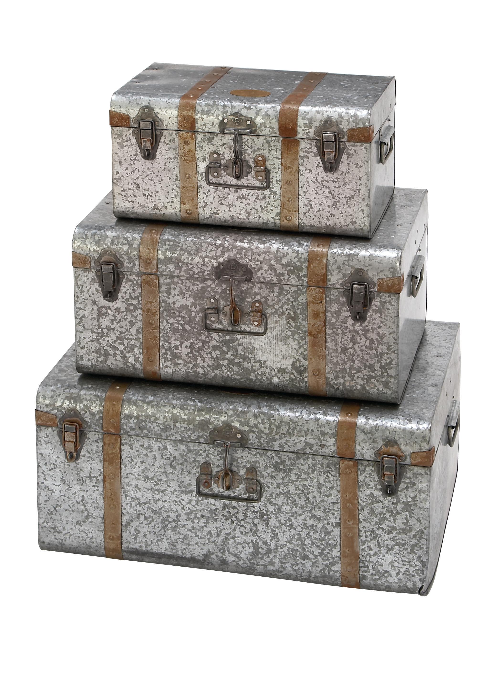 Silver Metal  Trunk, Set of 3 24", 20", 16"W