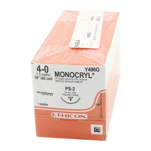 MONOCRYL® Undyed Monofilament Sutures, 4-0, PS-2, Precision Point-Reverse Cutting, 18" - 12/Box