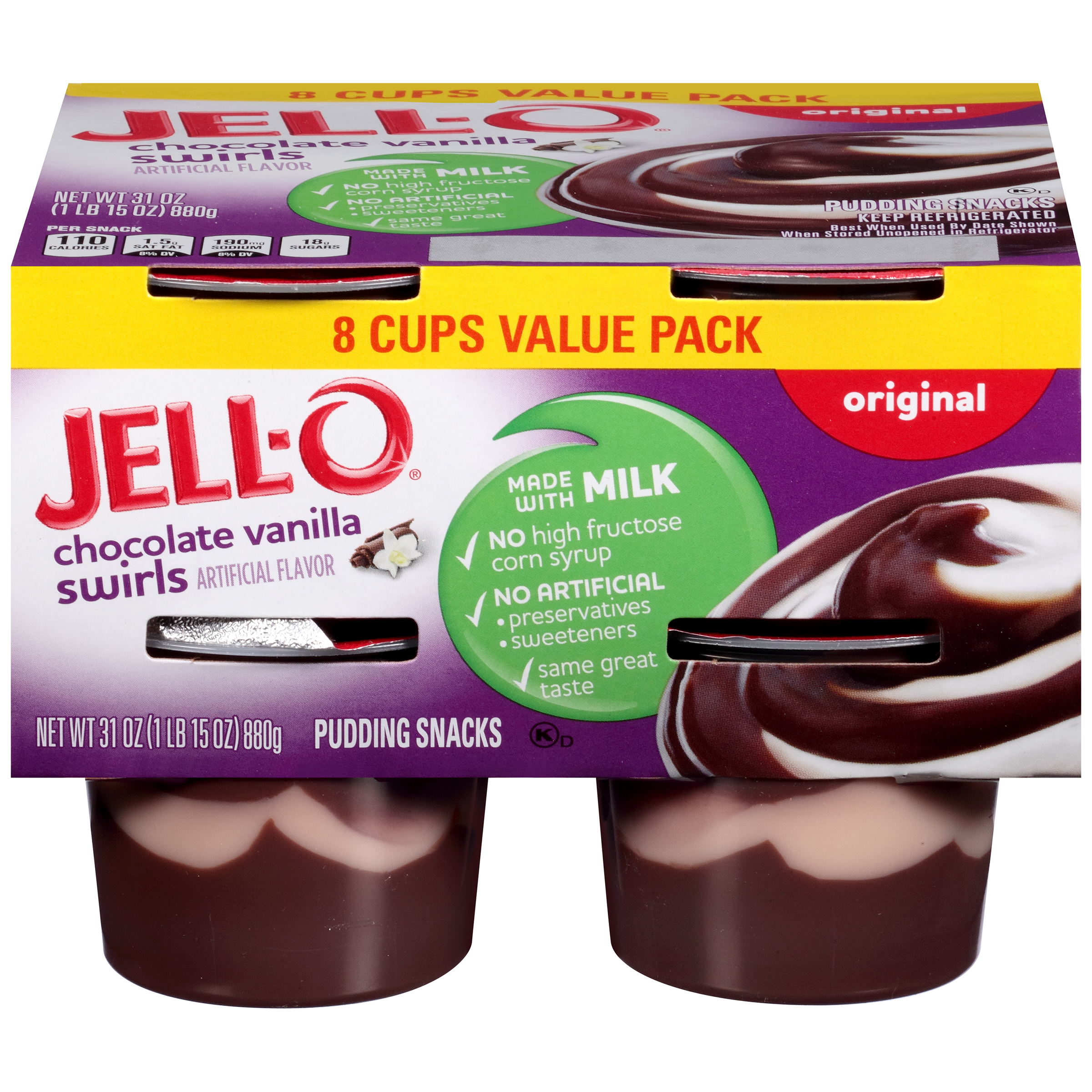 Jell O Ready To Eat Chocolate Vanilla Swirl Pudding Snack 31 Oz Sleeve 8 Cups Kraft Recipes 8871