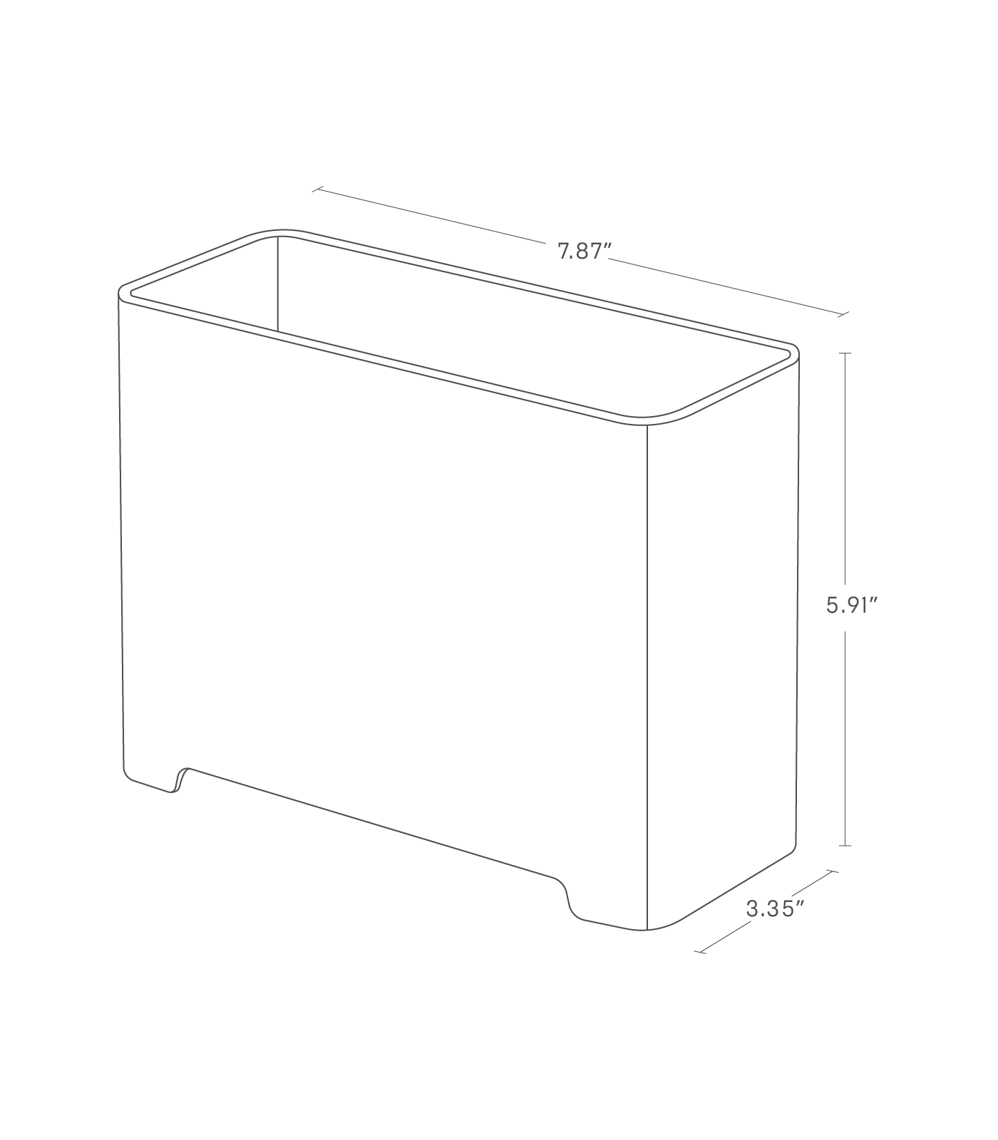 Dimenision image for Self-Draining Bath & Shower Organizeron a white background showing total width of 7.87