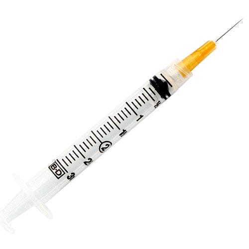 3 cc BD Luer-Lok™ Syringe w/26ga x 5/8" BD PrecisionGlide™ Subcutaneous Needle, Thin Wall, Regular Bevel, Sterile - 100/Box