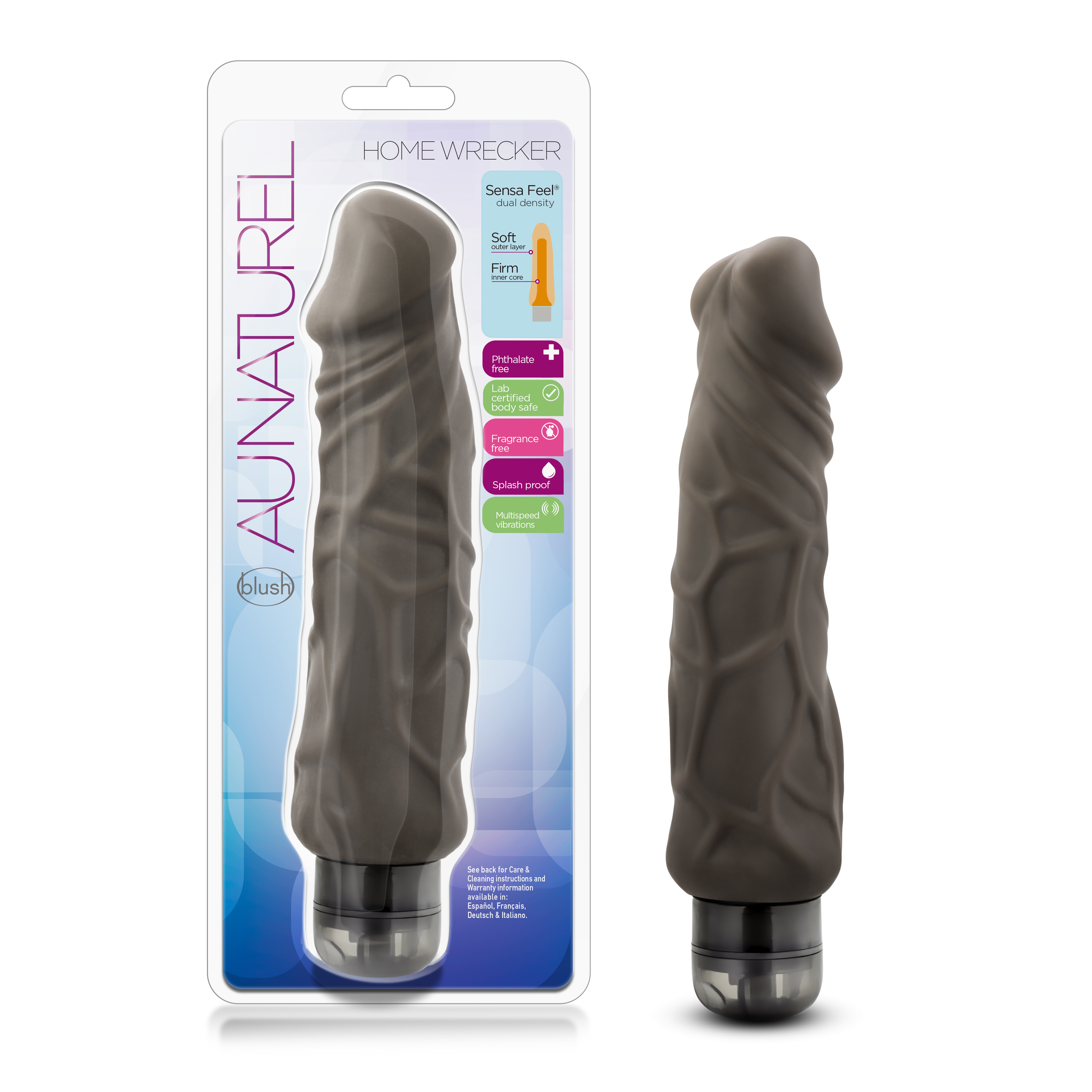 Blush Au Naturel Home Wrecker Realistic Brown 9.25-Inch Long Vibrating Dildo