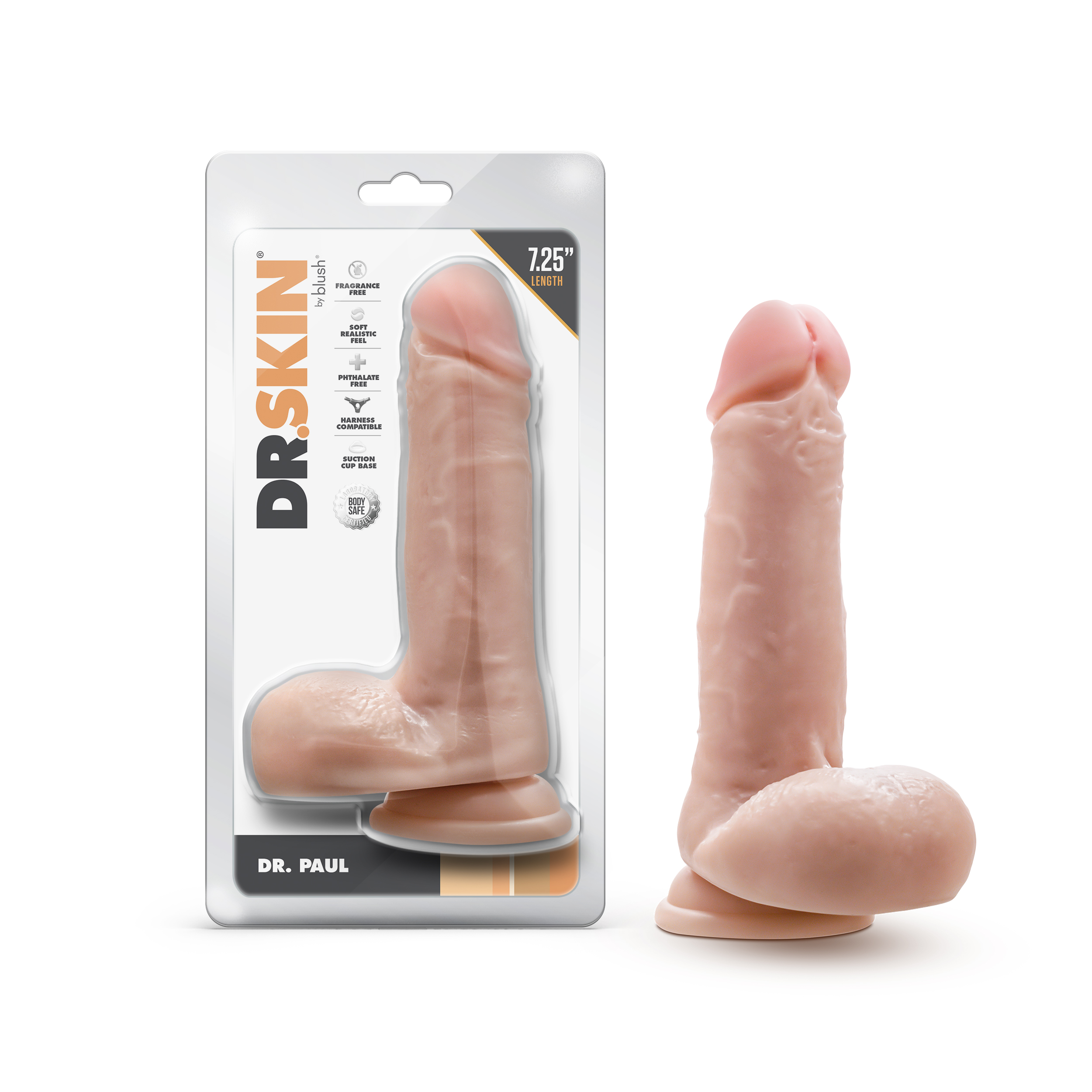 Blush Dr. Skin Dr. Paul 7.25 Inch Long Dildo with Suction Cup & Balls Beige