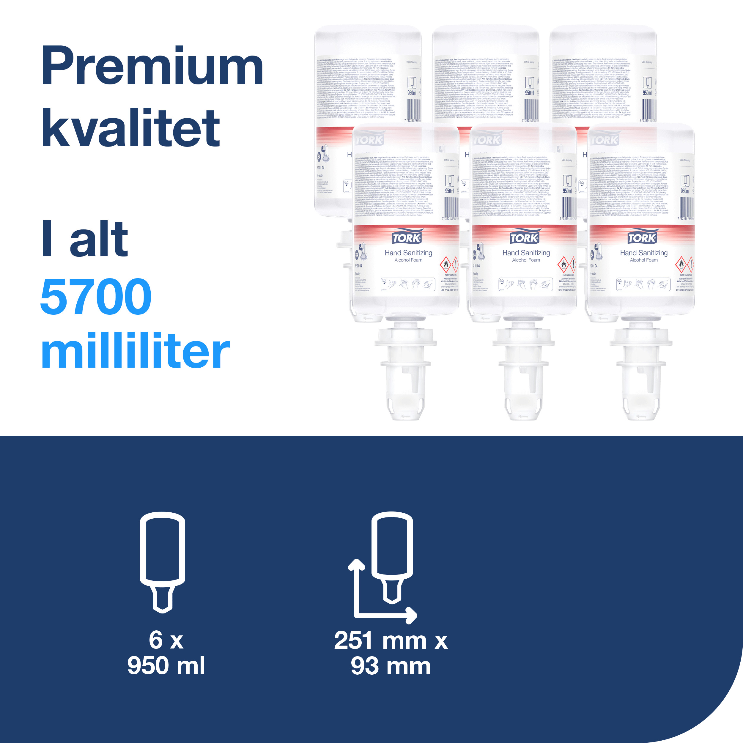 Hånddesinfektion, Skum, 6x1000 ml, Refill flaske, Tork S4