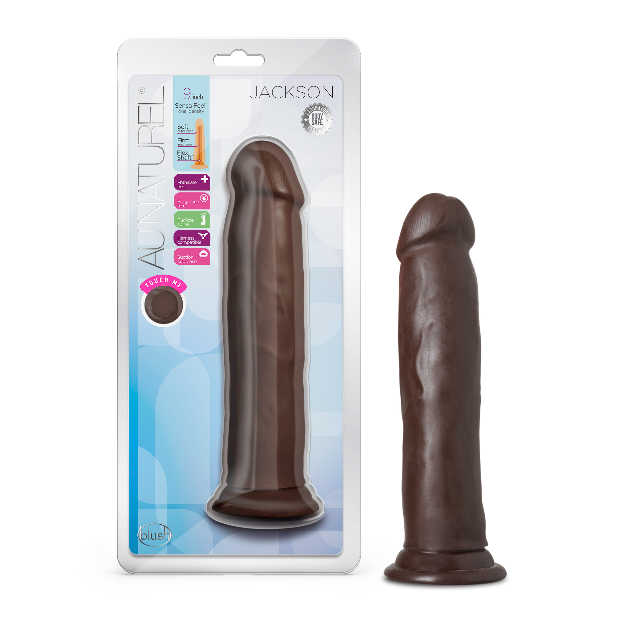 Blush Au Naturel Jackson Realistic Chocolate 9.5-Inch Long Dildo With Suction Cup Base