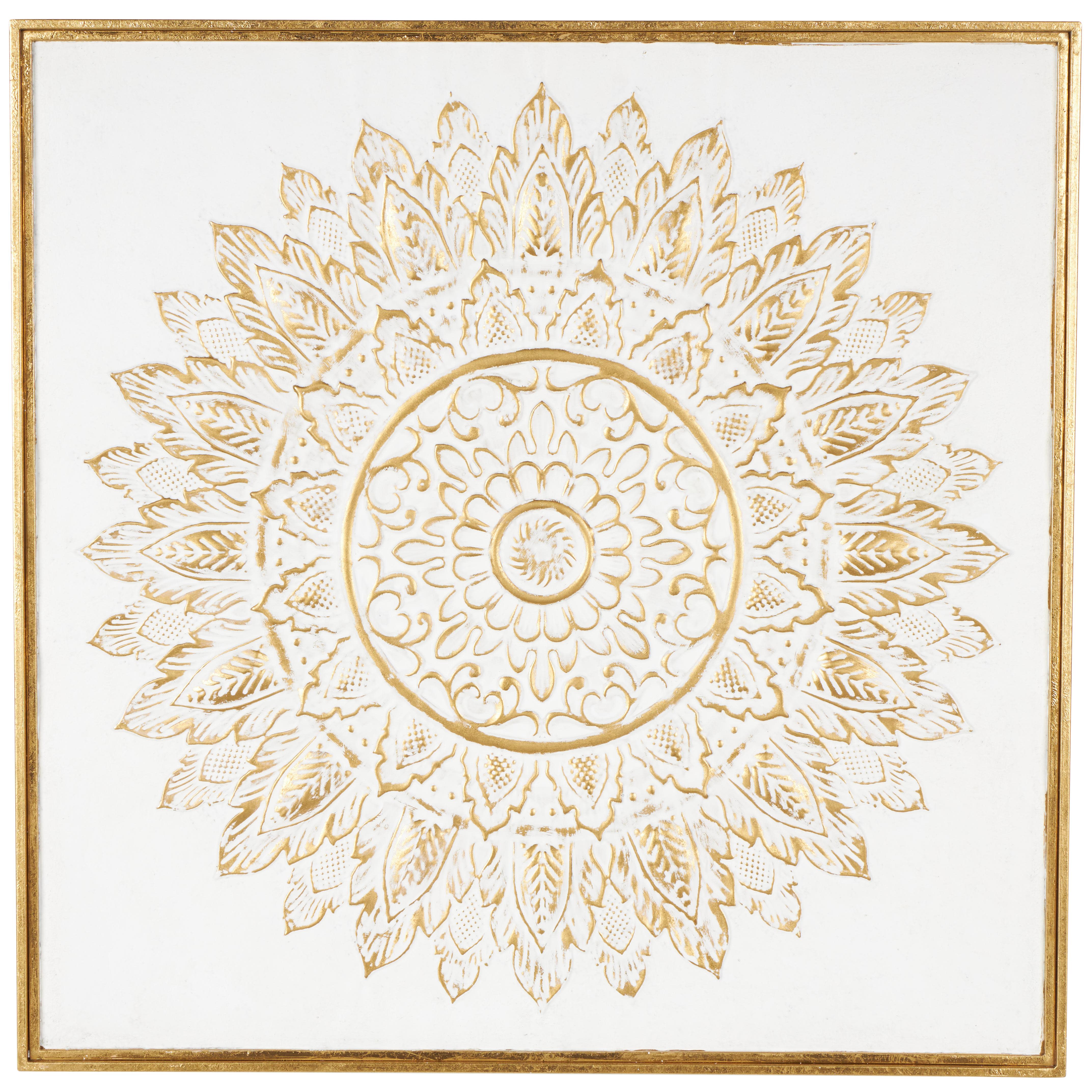 Gold Metal Floral Leaf Mandala Home Wall Decor with White Backing, 40" x 1" x 40"