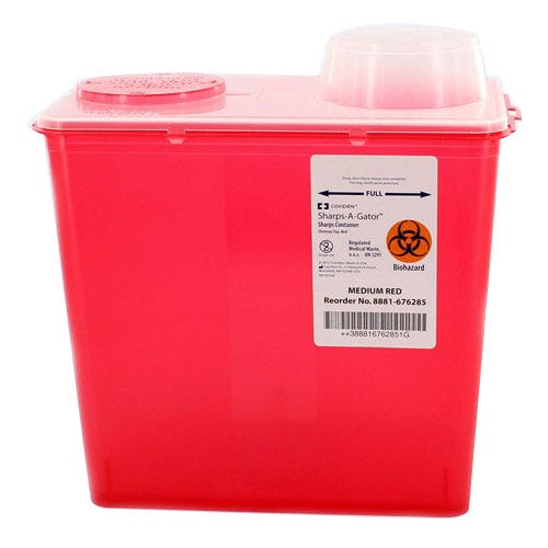 Sharps Container Medium Red 8qt, 6.75"W x 10.56"L x 10.89"H