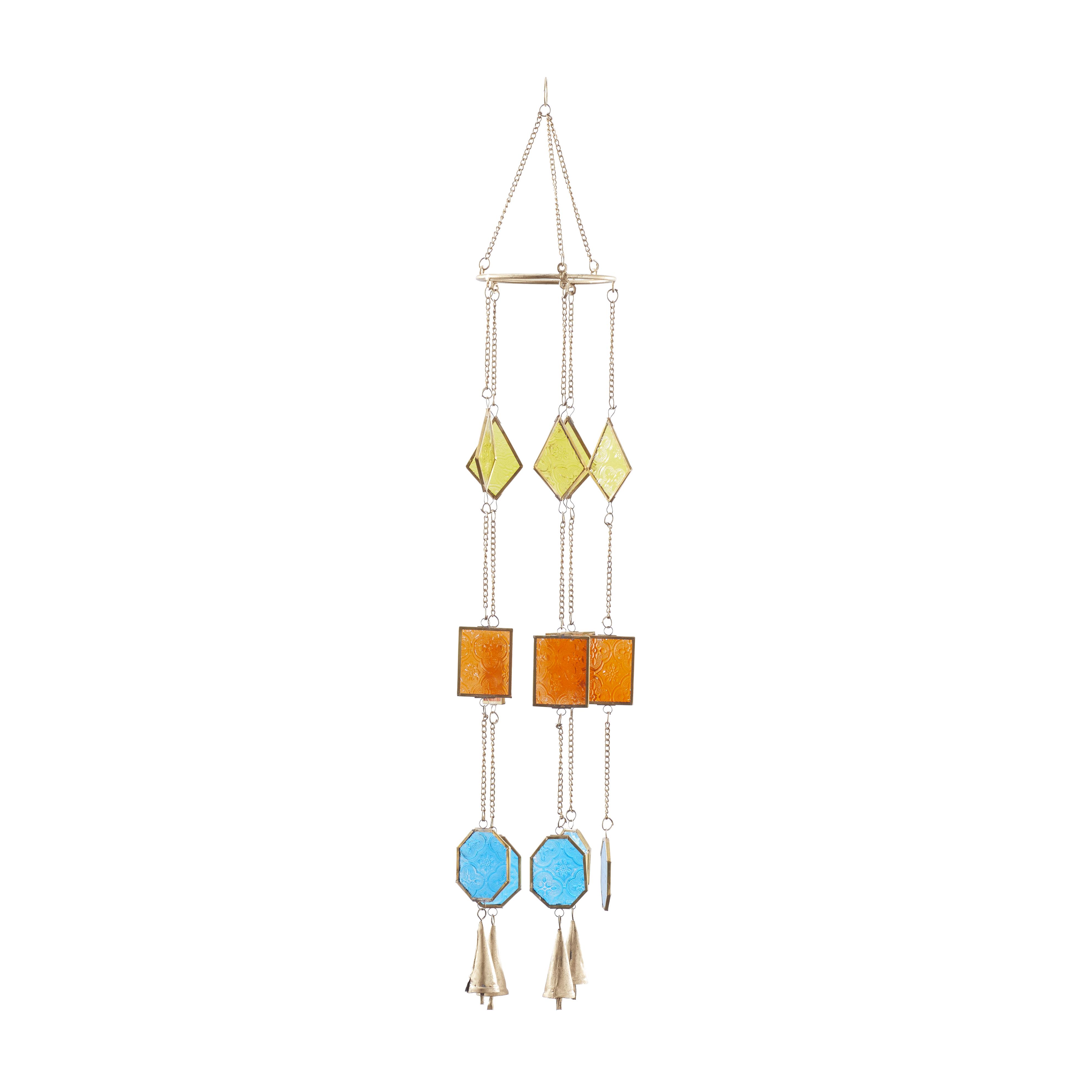 ( 8 pieces) The Novogratz Multi Colored Metal Geometric Indoor Outdoor Windchime with Stained Glass, 7\" x 2\" x 35\"