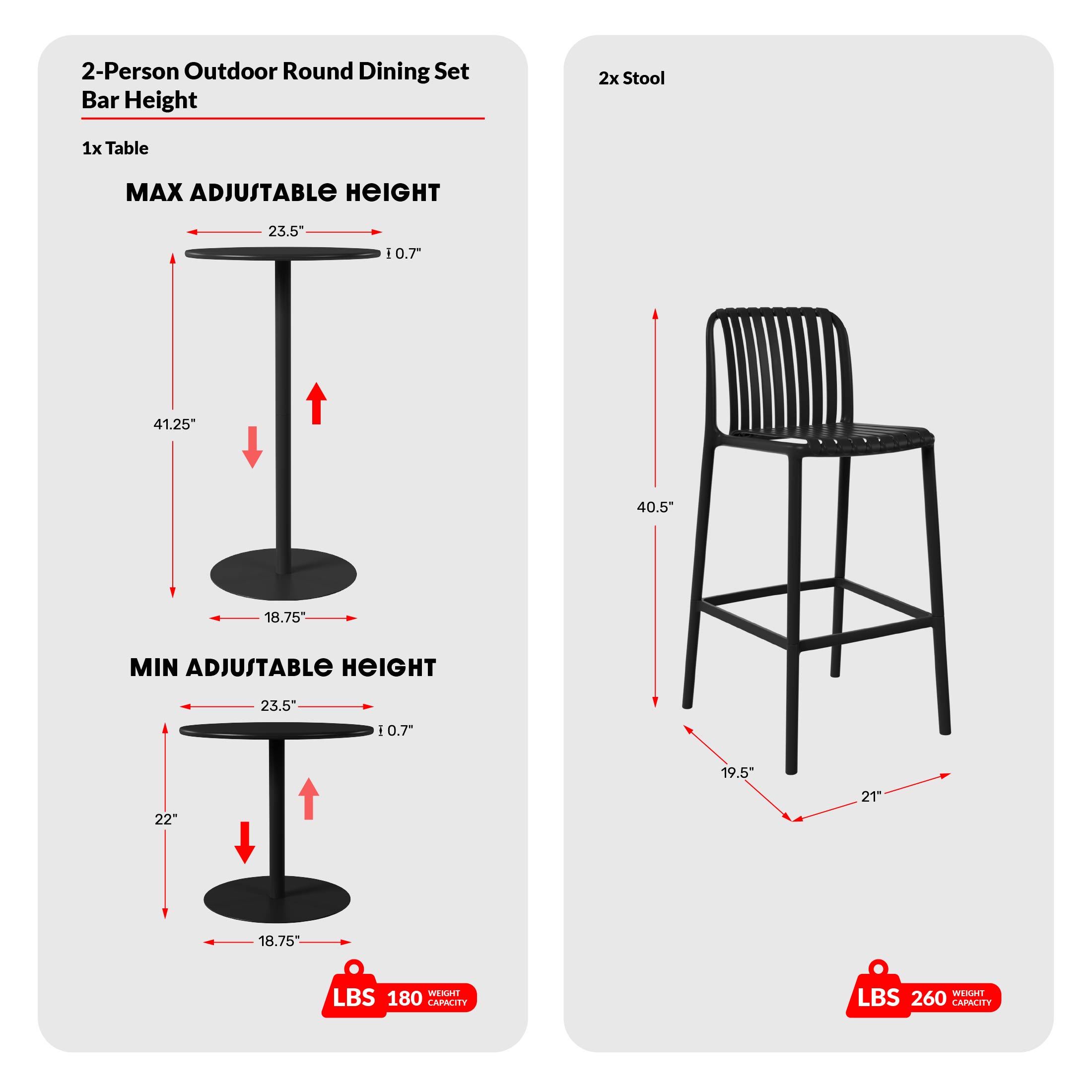 3-Piece Patio Adjustable Bar Table with Stackable Patio Bar StoolsCOS Spec Image