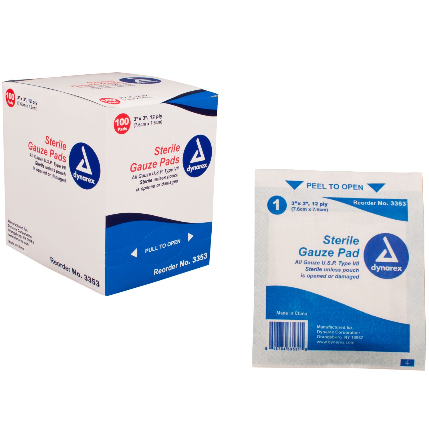 Sterile Gauze Pads - 3" x 3", 12-ply, 100/Box