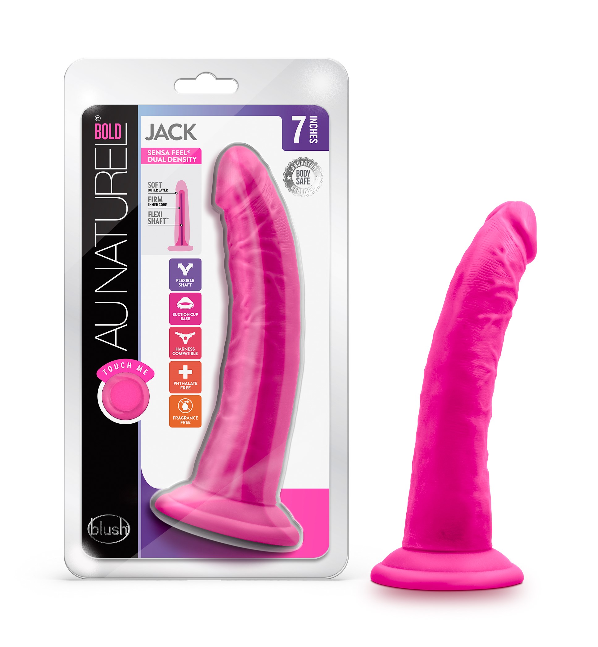 Blush Au Naturel Bold Jack Realistic Pink 7.5-Inch Long Dildo With Suction Cup Base