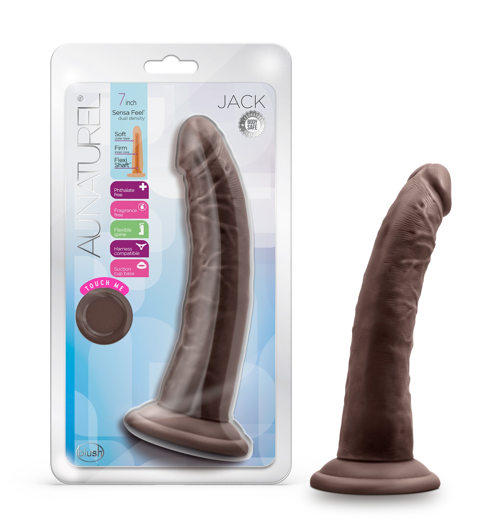 Blush Au Naturel Jack Realistic Chocolate 7.5-Inch Long Dildo With Suction Cup Base