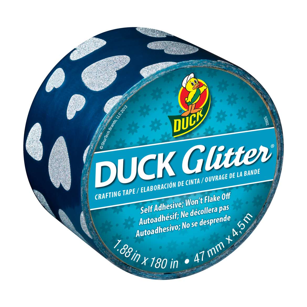Duck Glitter® Crafting Tape - Teal Glitter Hearts, 1.88 in. x 5 yd. Image