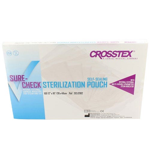 Sure-Check® Sterilization Pouches, Self-Sealing, 12" x 18", Clear Film - 100/Box