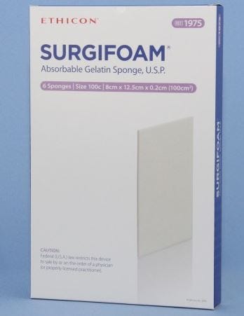 SURGIFOAM™ Absorbable Gelatin Sponge, 8cm x 12.5cm x 2mm (100c), 6/Box