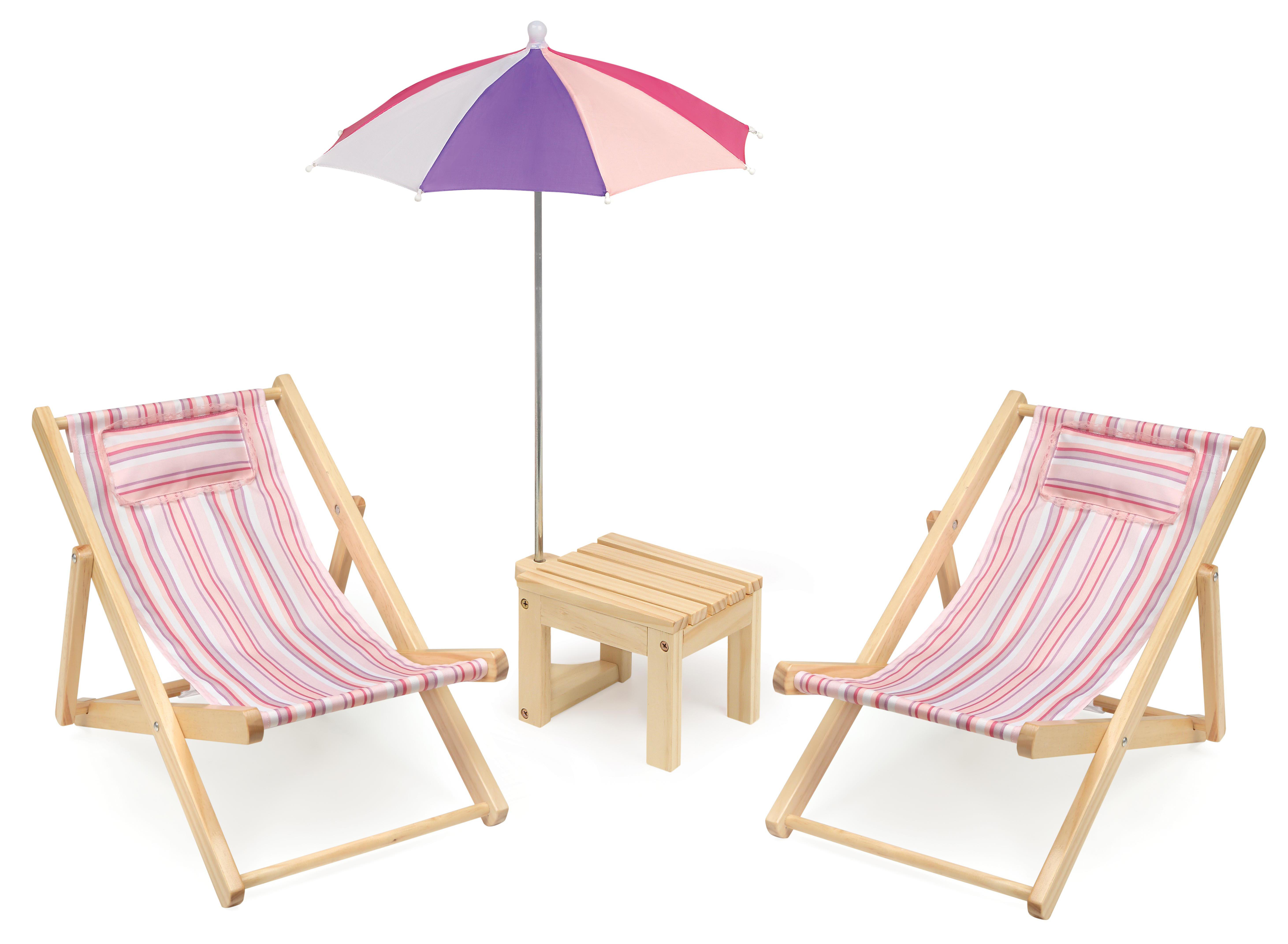 Two Doll Beach Chair Set with Table and Umbrella - Summer Stripes