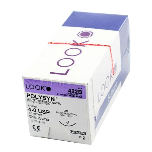 POLYSYN™ Polyglycolic Acid Undyed Braided Coated Sutures,  4-0, C-6, Reverse Cutting, 27" - 12/Box