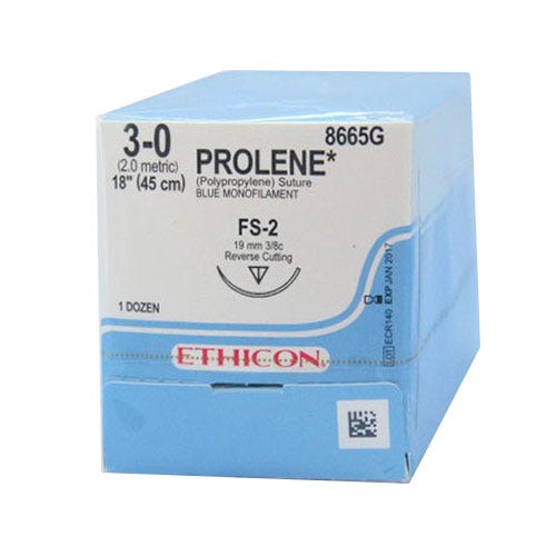 PROLENE® Polypropylene Blue Monofilament Sutures, 3-0, FS-2, Reverse Cutting, 18" - 12/Box