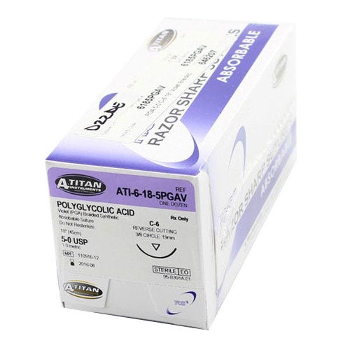 PGA (Polyglycolic Acid) Violet Braided Absorbable Suture, 5-0, C-6, 18" - 12/Box