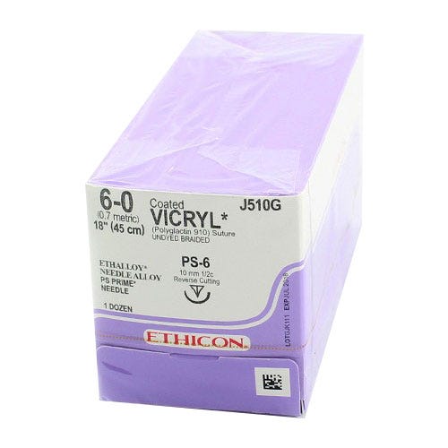 VICRYL® Undyed Braided & Coated Sutures, 6-0, PS-6, Precision Point-Reverse Cutting, 18" - 12/Box
