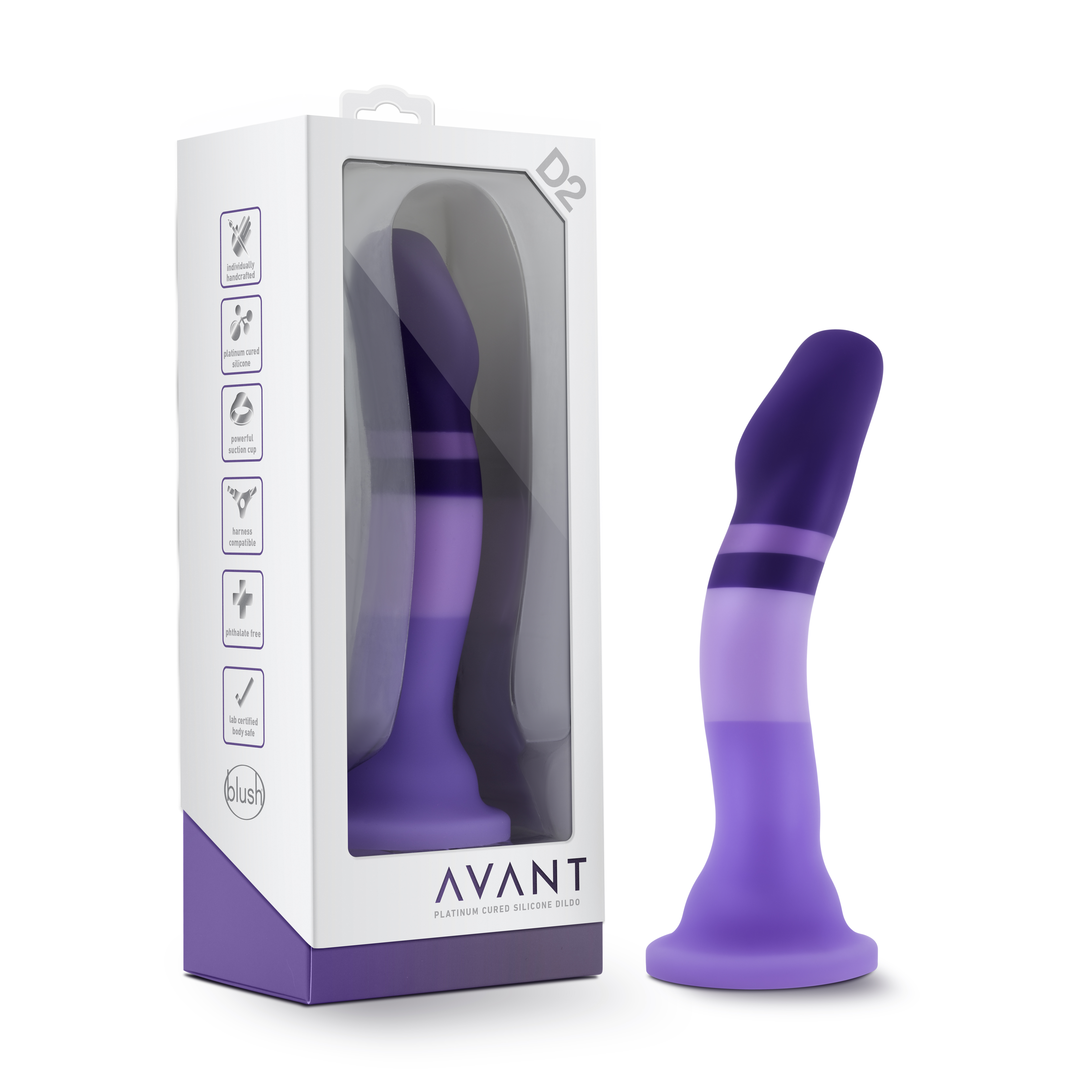 Blush Avant / Purple Rain D2: Artisan 7 Inch Curved G-Spot Dildo with Suction Cup Base - Elegantly Made with Smooth Ultrasilk? Purio? Silicone