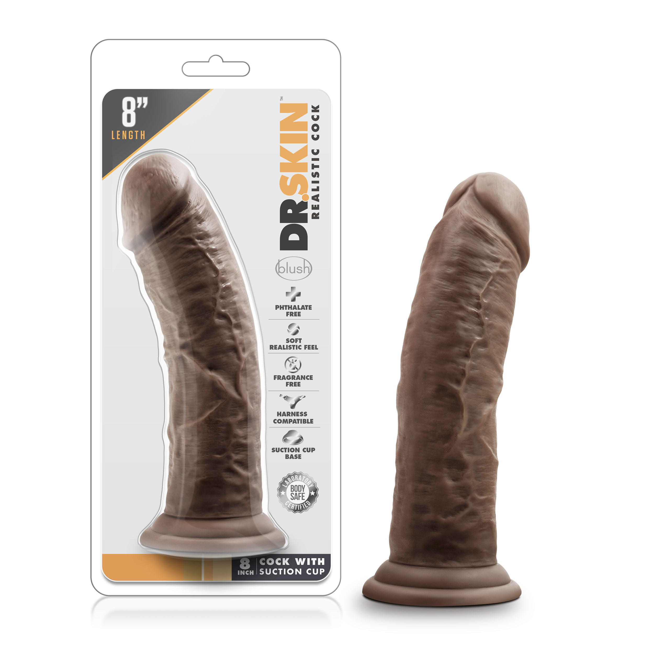 Blush Dr. Skin Realistic Chocolate 8-Inch Long Dildo With Suction Cup Base