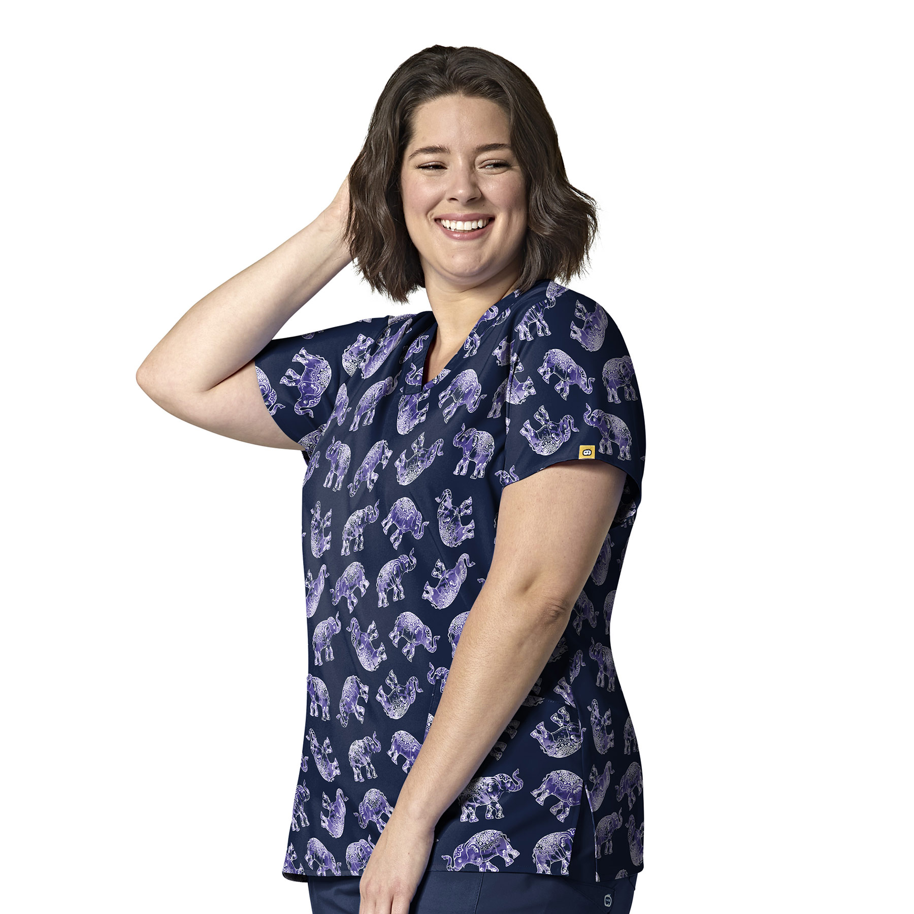 Women&#39;s Stretch Poly V&#45;Neck Print Scrub Top-Wonder Wink