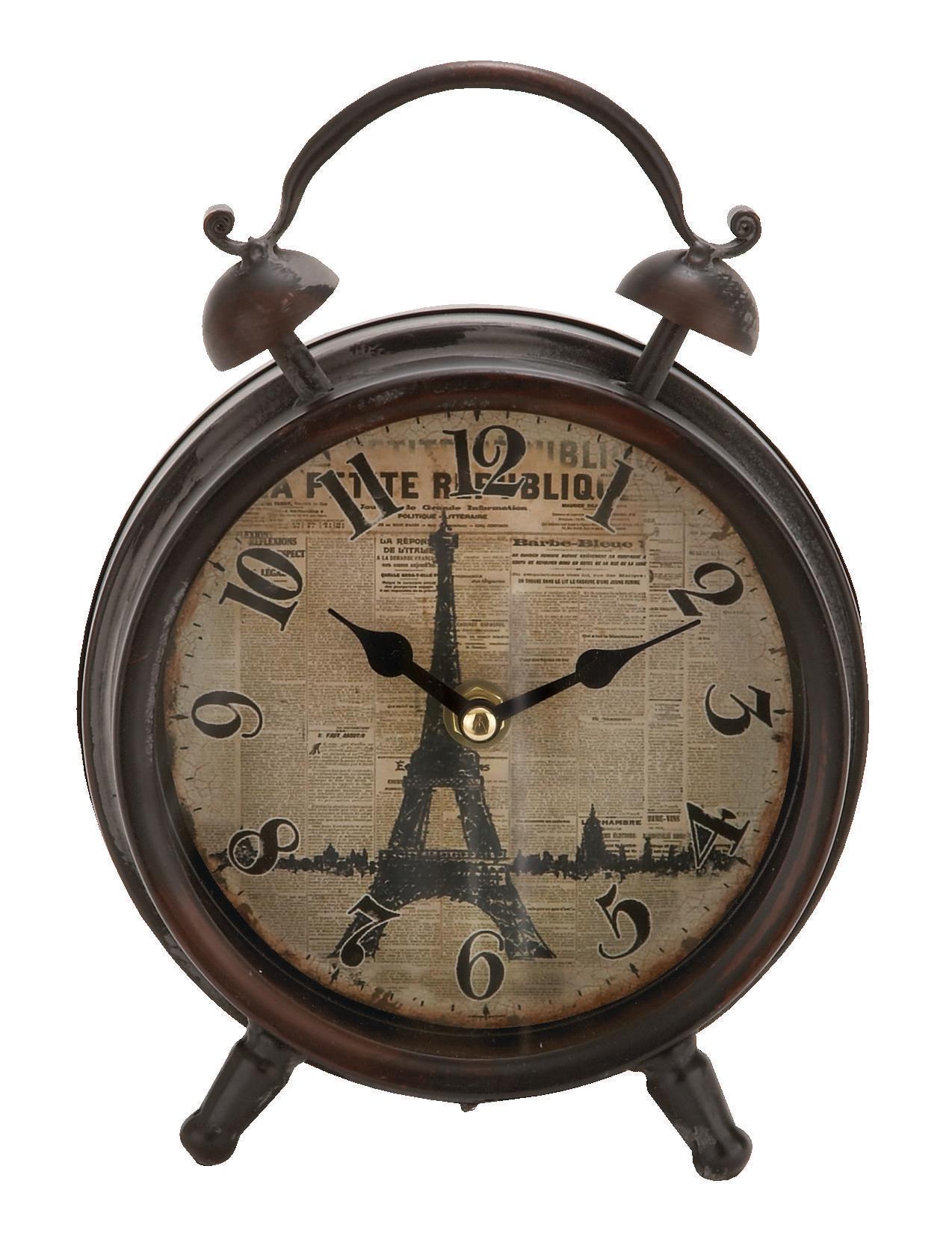 Black Metal Eiffel Tower Decorative Clock with Bell Style Top, 6" x 3" x 9"