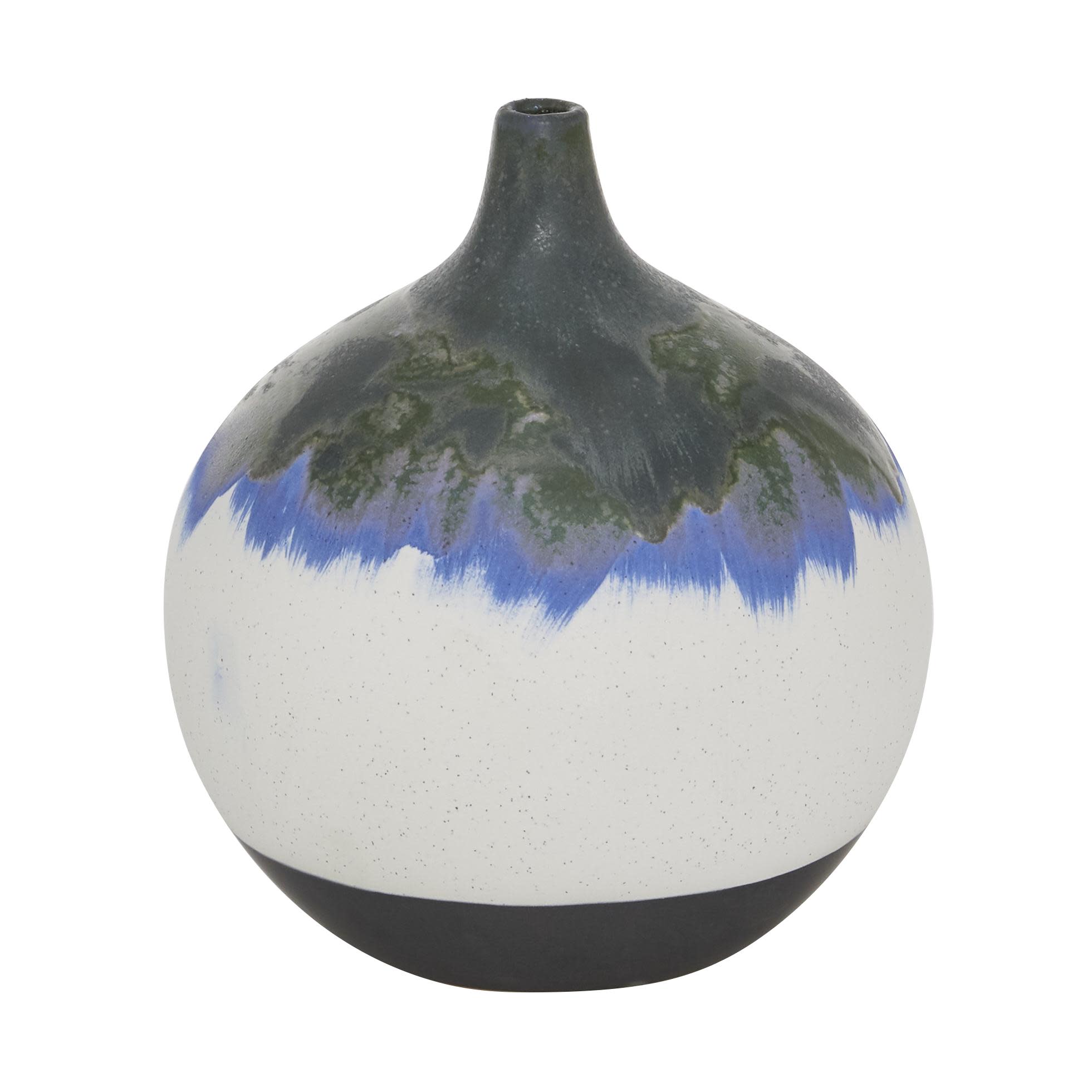 The Novogratz White Ceramic Abstract Handmade Decorative Vase with Dripping Effect, 9" x 9" x 10"