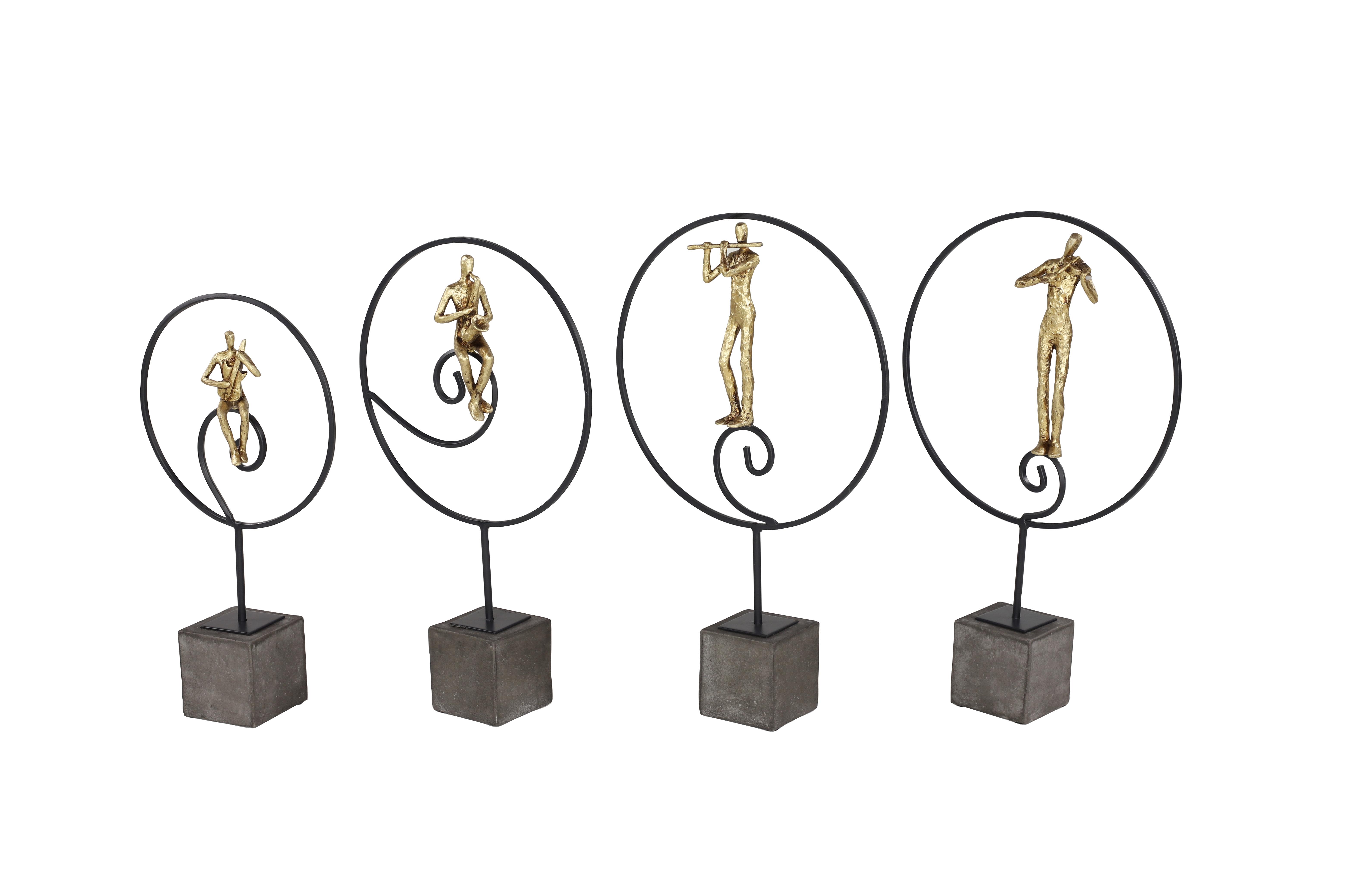 Gold Polystone Musician Sculpture, Set of 4 21, 21, 20, 17"H