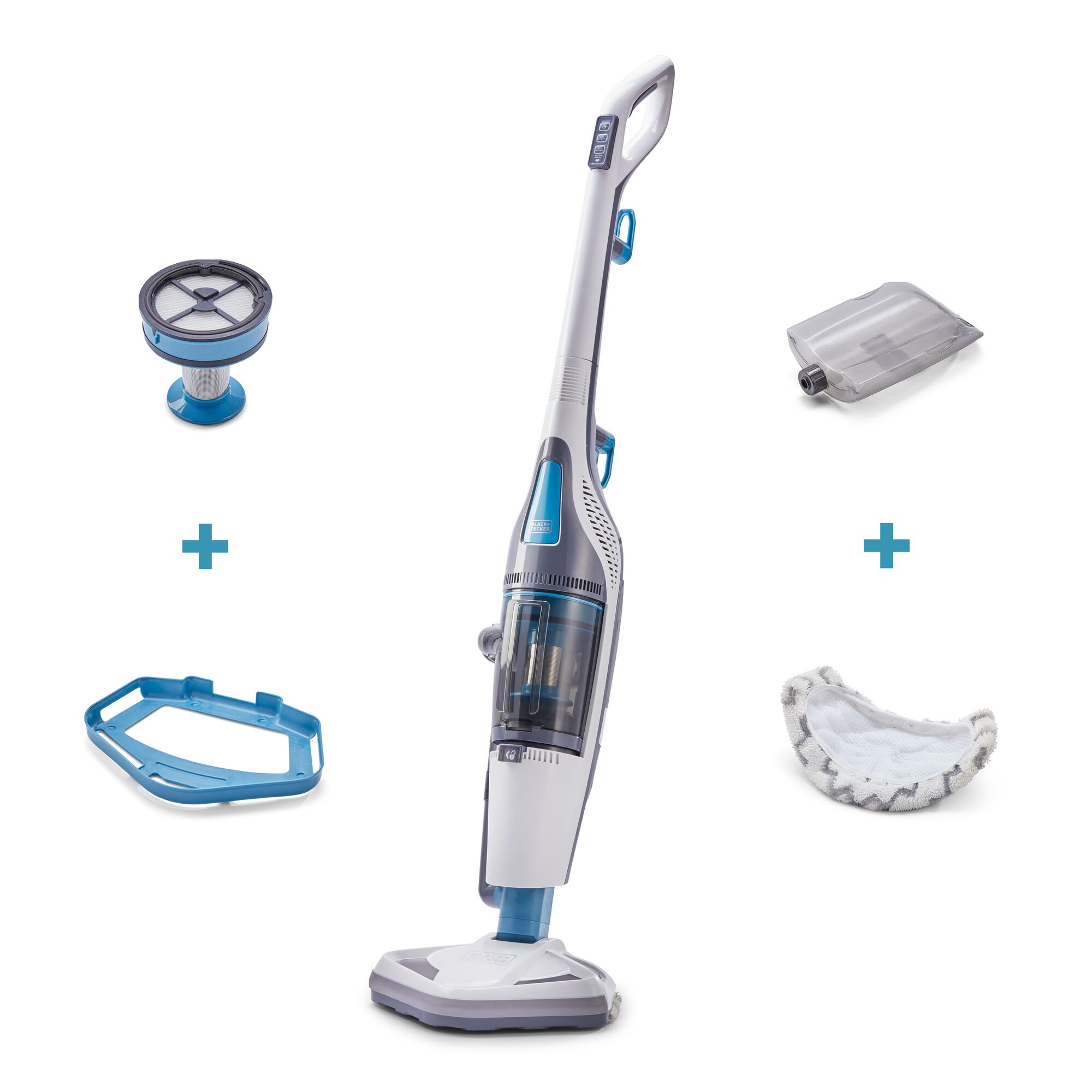 Kit components for the BLACK+DECKER steam mop and vacuum combo set