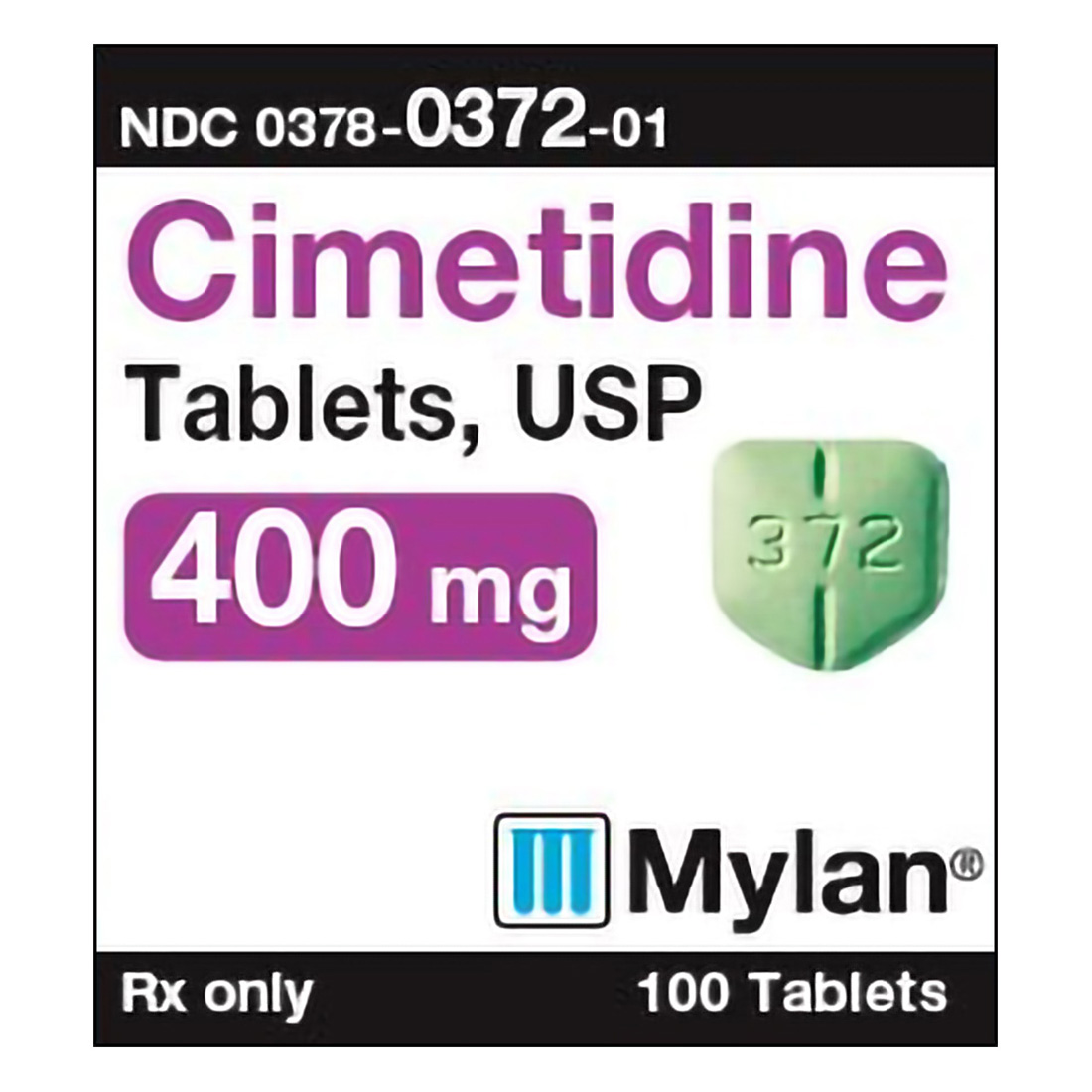 Cimetidine 400 mg, 100 Count Tablets - 100/Bottle