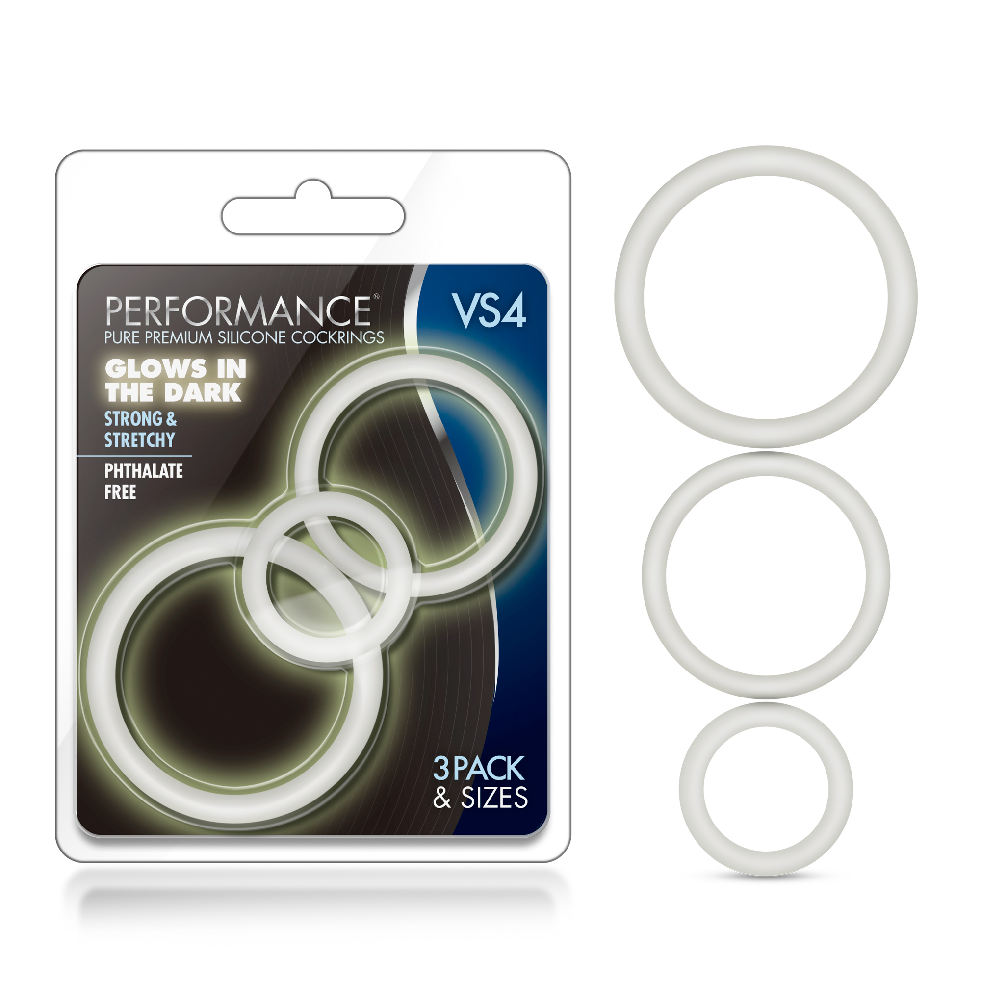 Blush Performance? / VS4: Glow In The Dark White Penis Ring Set (3-Sizes)  - Made with Puria? Silicone