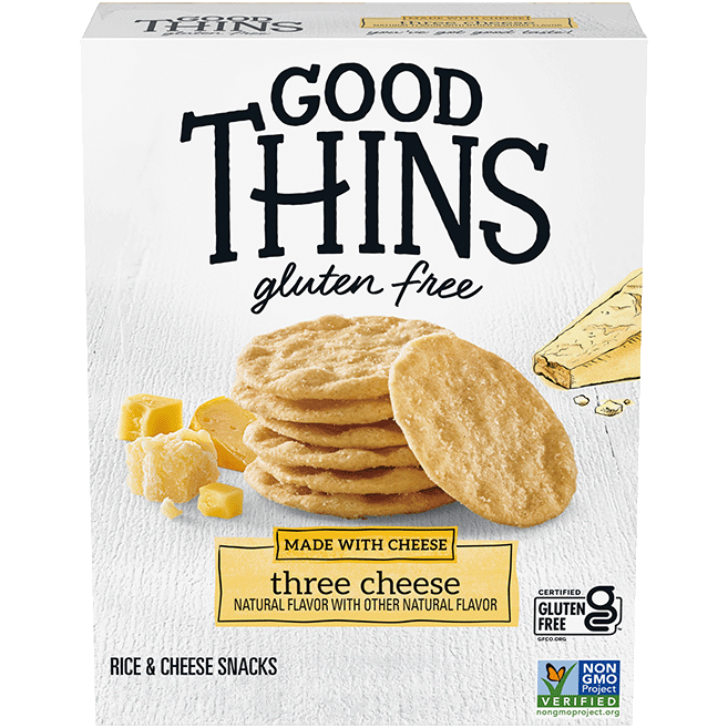 Good Thins Three Cheese and Rice Crackers.